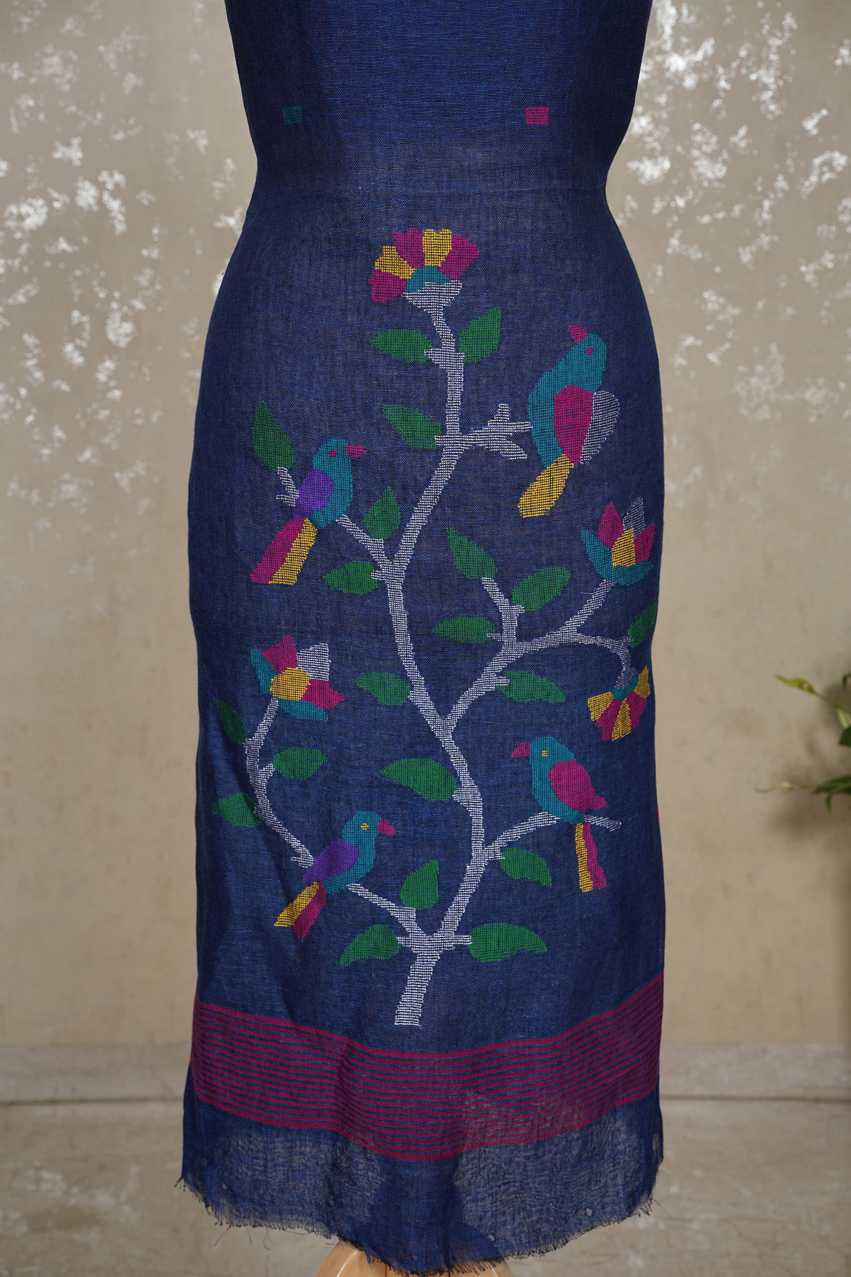Paithani Jamdani Handloom 2-Piece Suit with Peacock Motif & Tassels