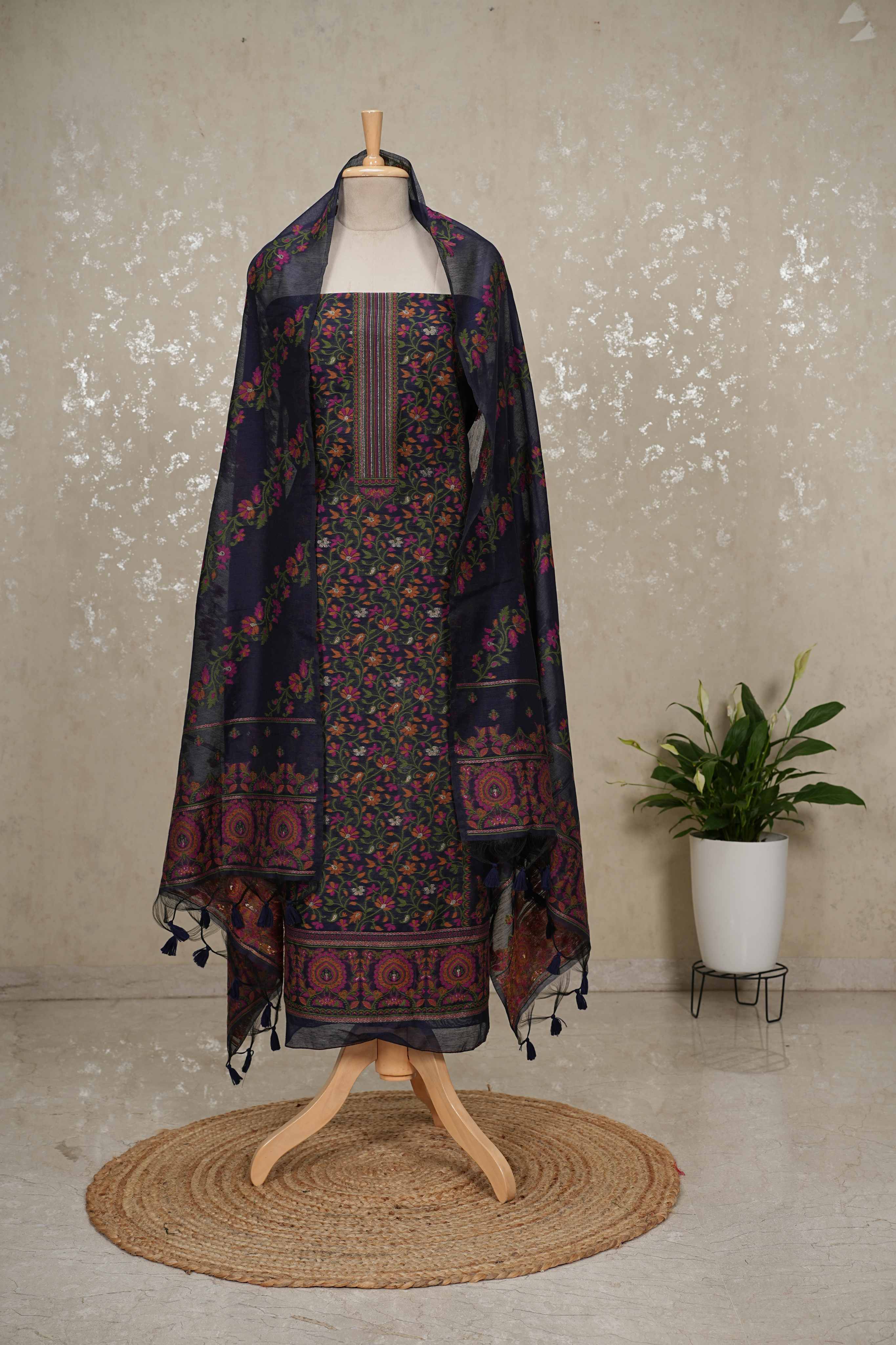 Heavy Jamdani Linen 3-Piece Suit with Separate Sleeve & Back Fabric