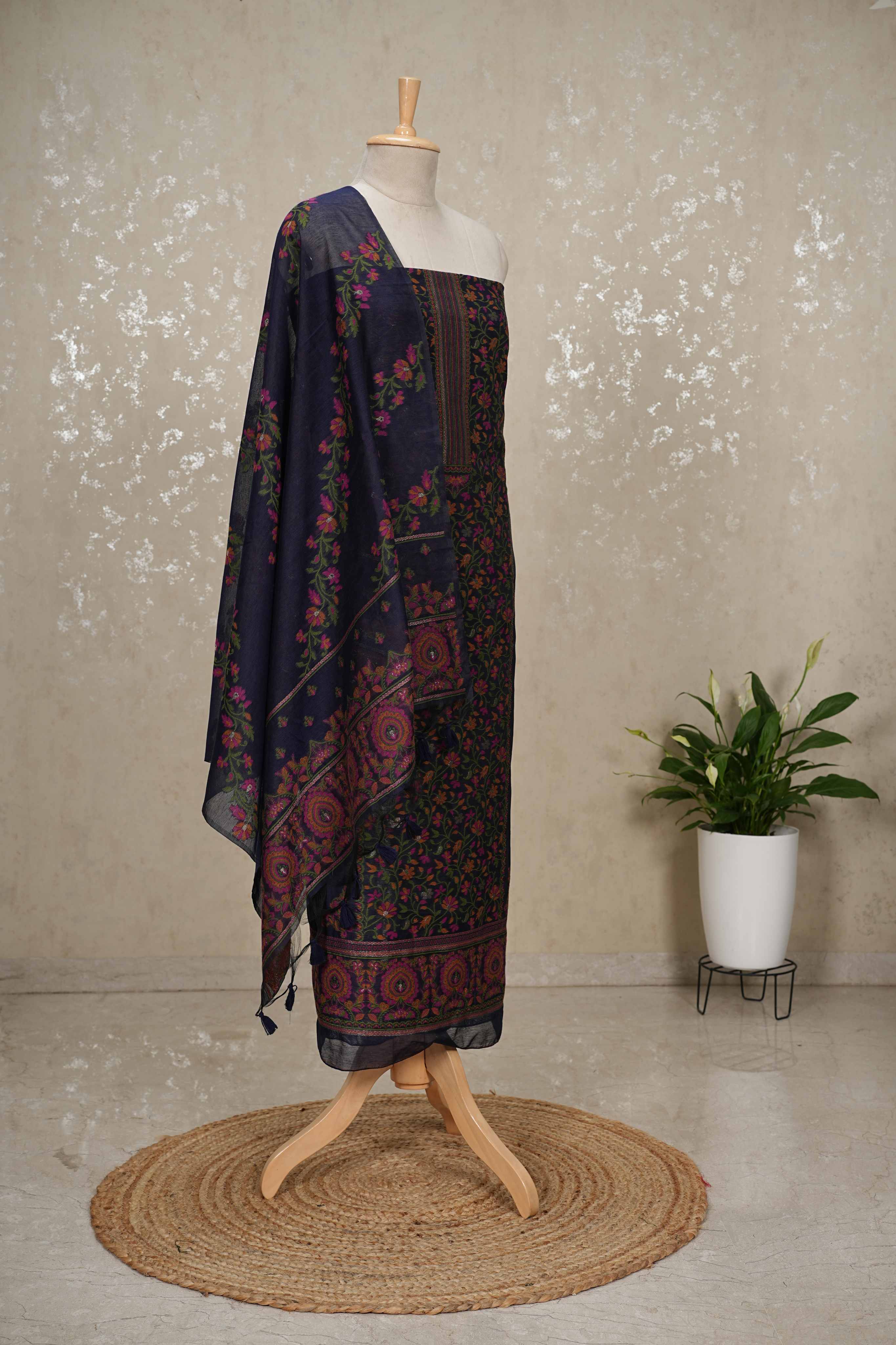 Heavy Jamdani Linen 3-Piece Suit with Separate Sleeve & Back Fabric