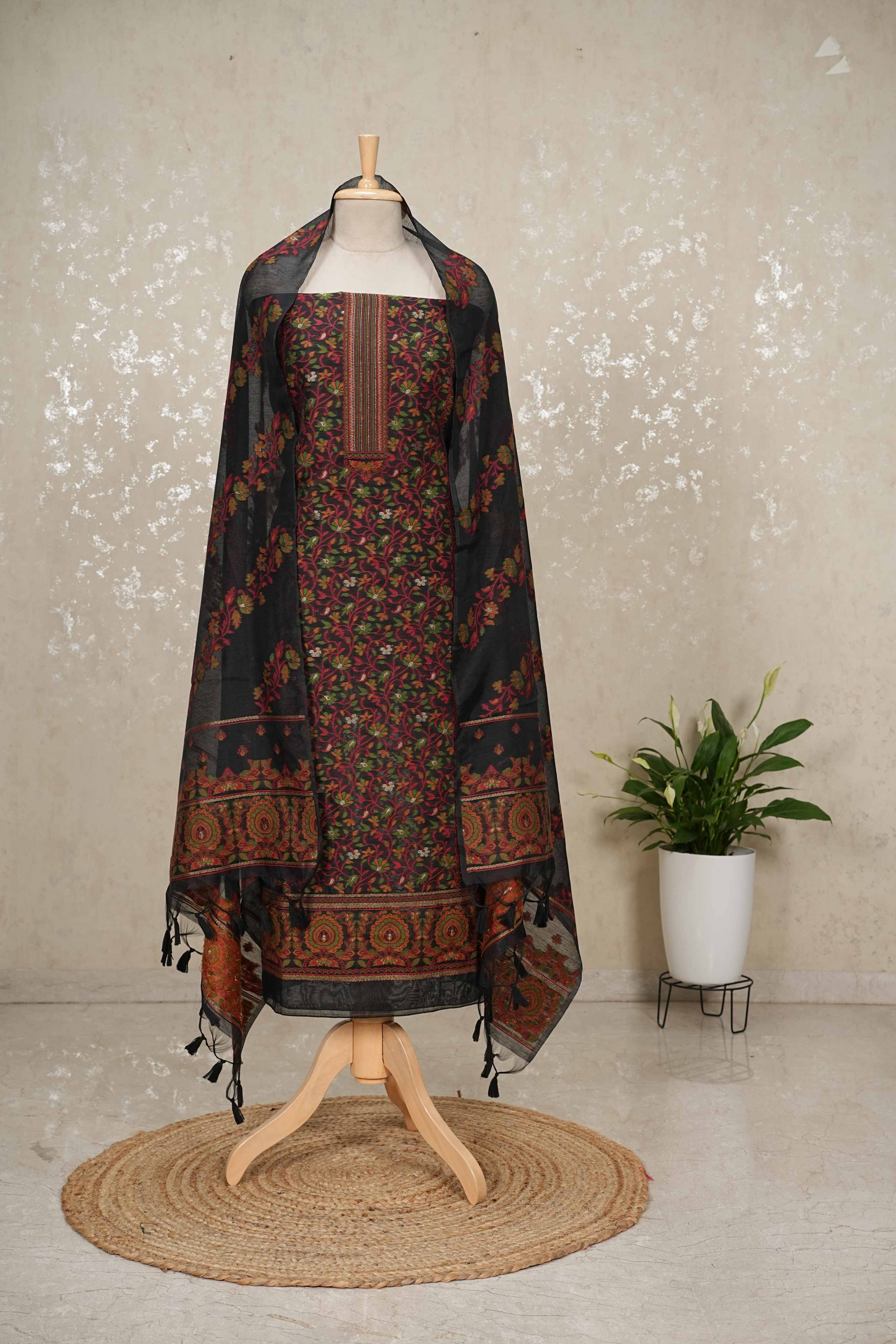 Heavy Jamdani Linen 3-Piece Suit with Separate Sleeve & Back Fabric