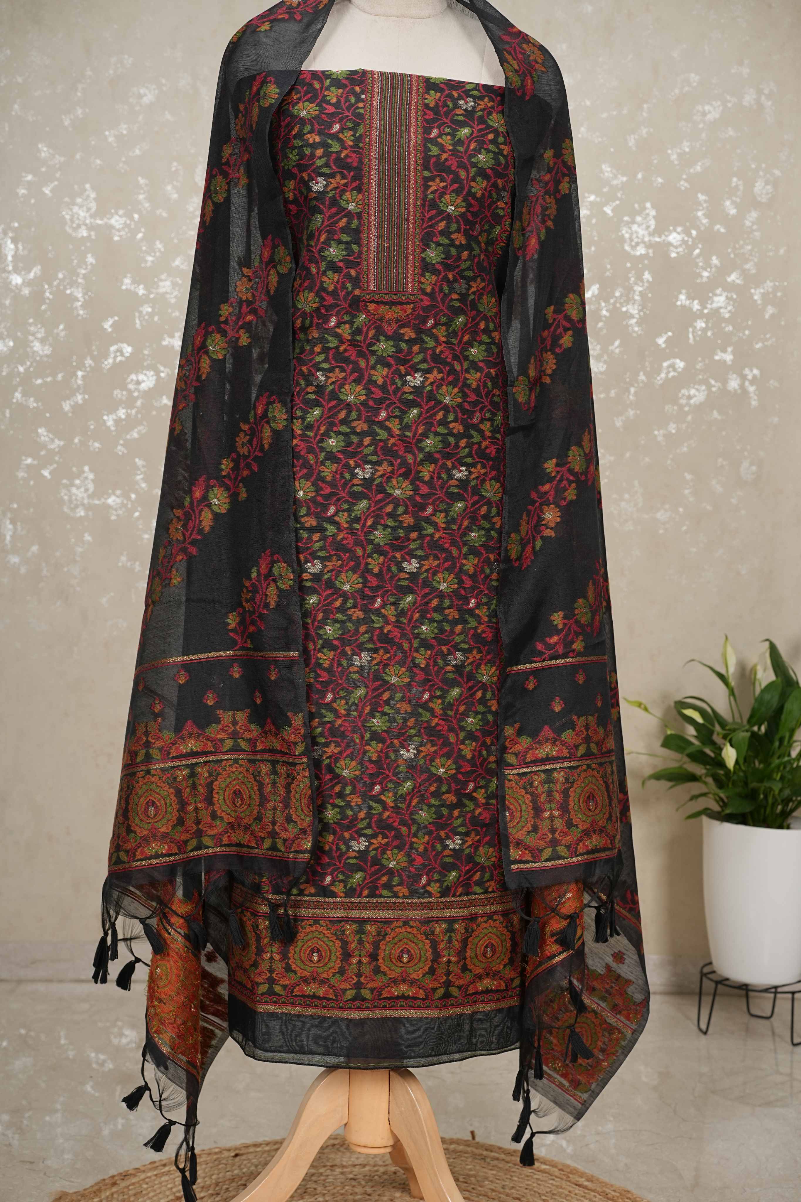 Heavy Jamdani Linen 3-Piece Suit with Separate Sleeve & Back Fabric