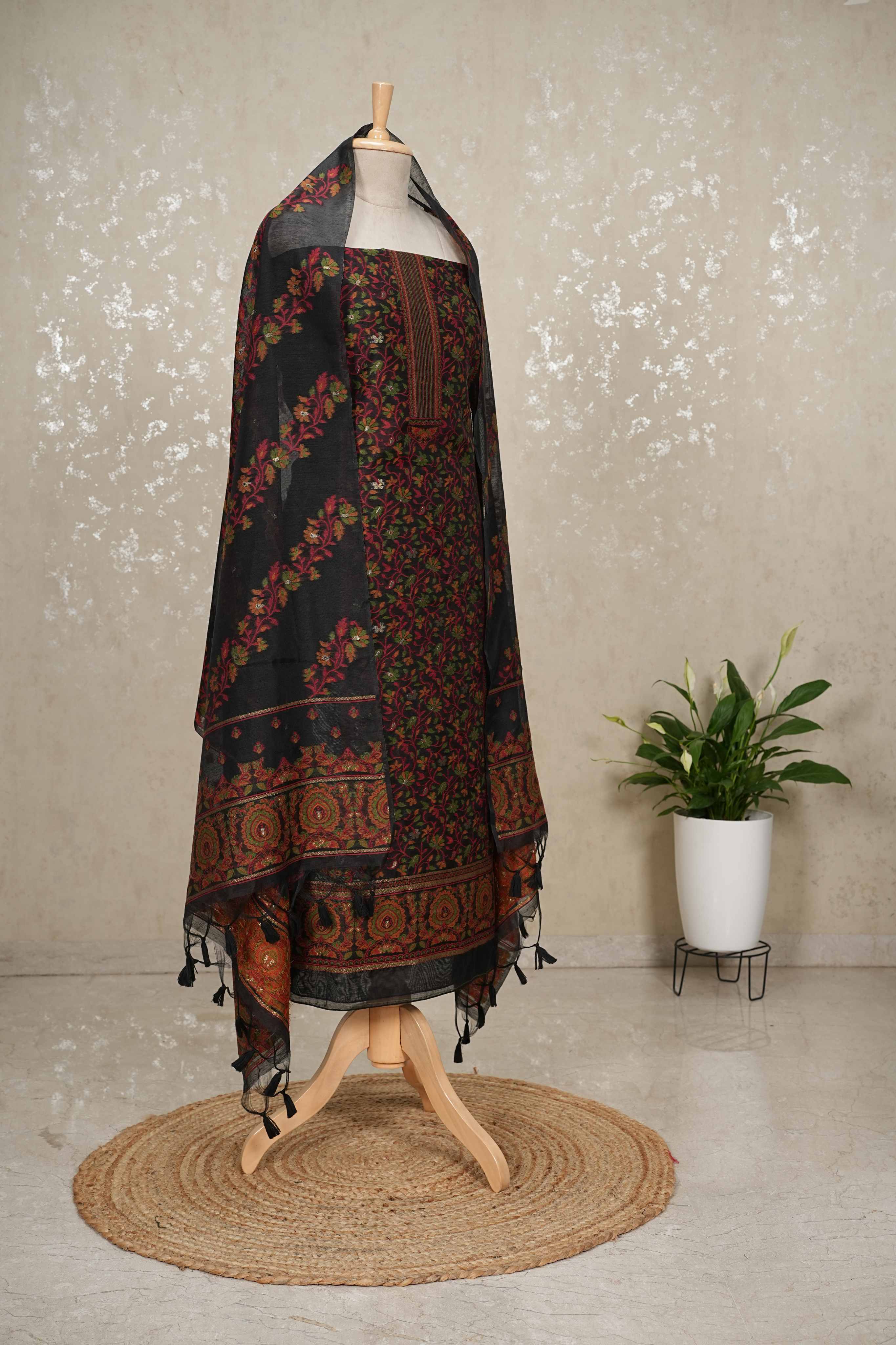 Heavy Jamdani Linen 3-Piece Suit with Separate Sleeve & Back Fabric