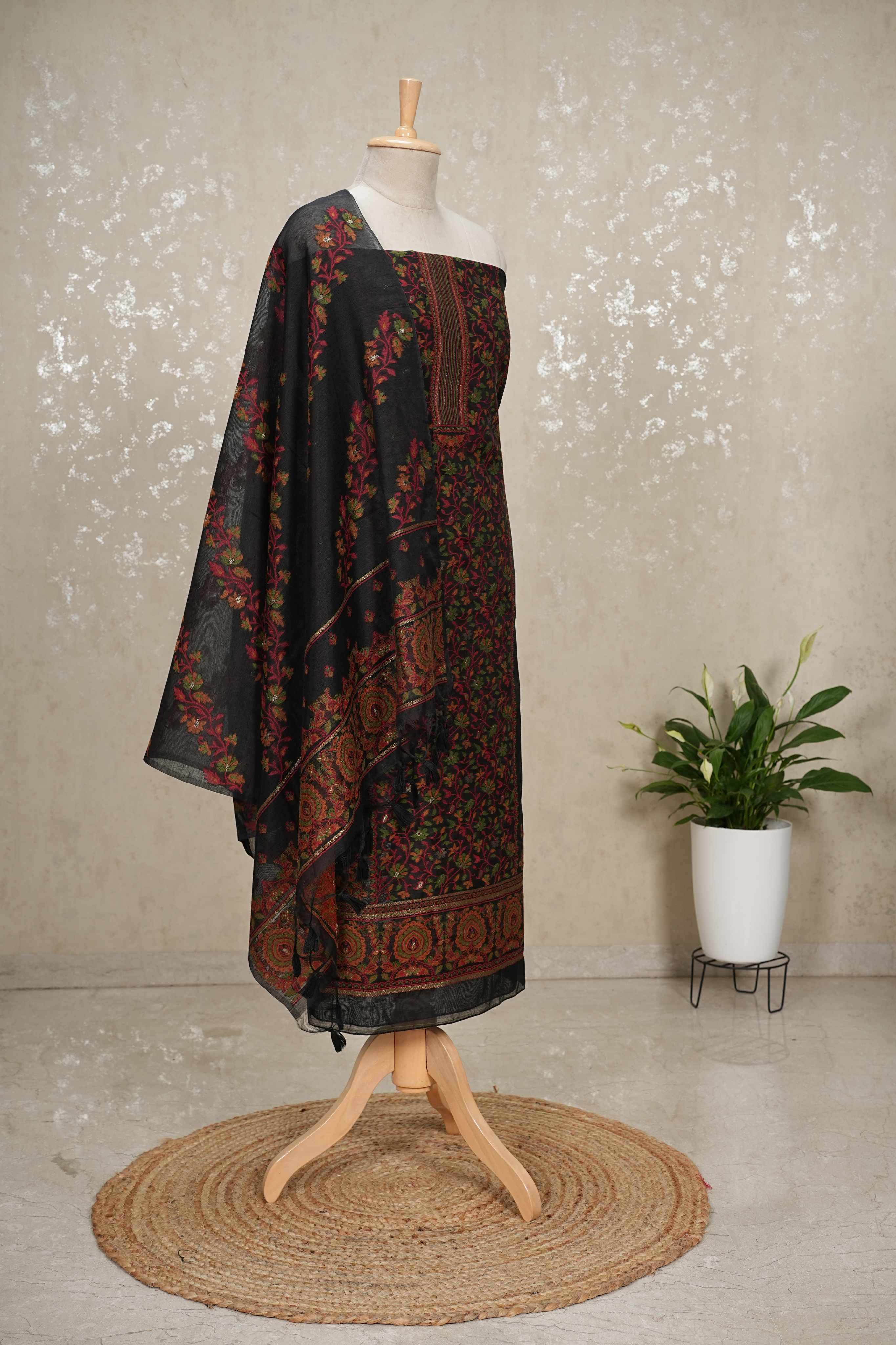 Heavy Jamdani Linen 3-Piece Suit with Separate Sleeve & Back Fabric