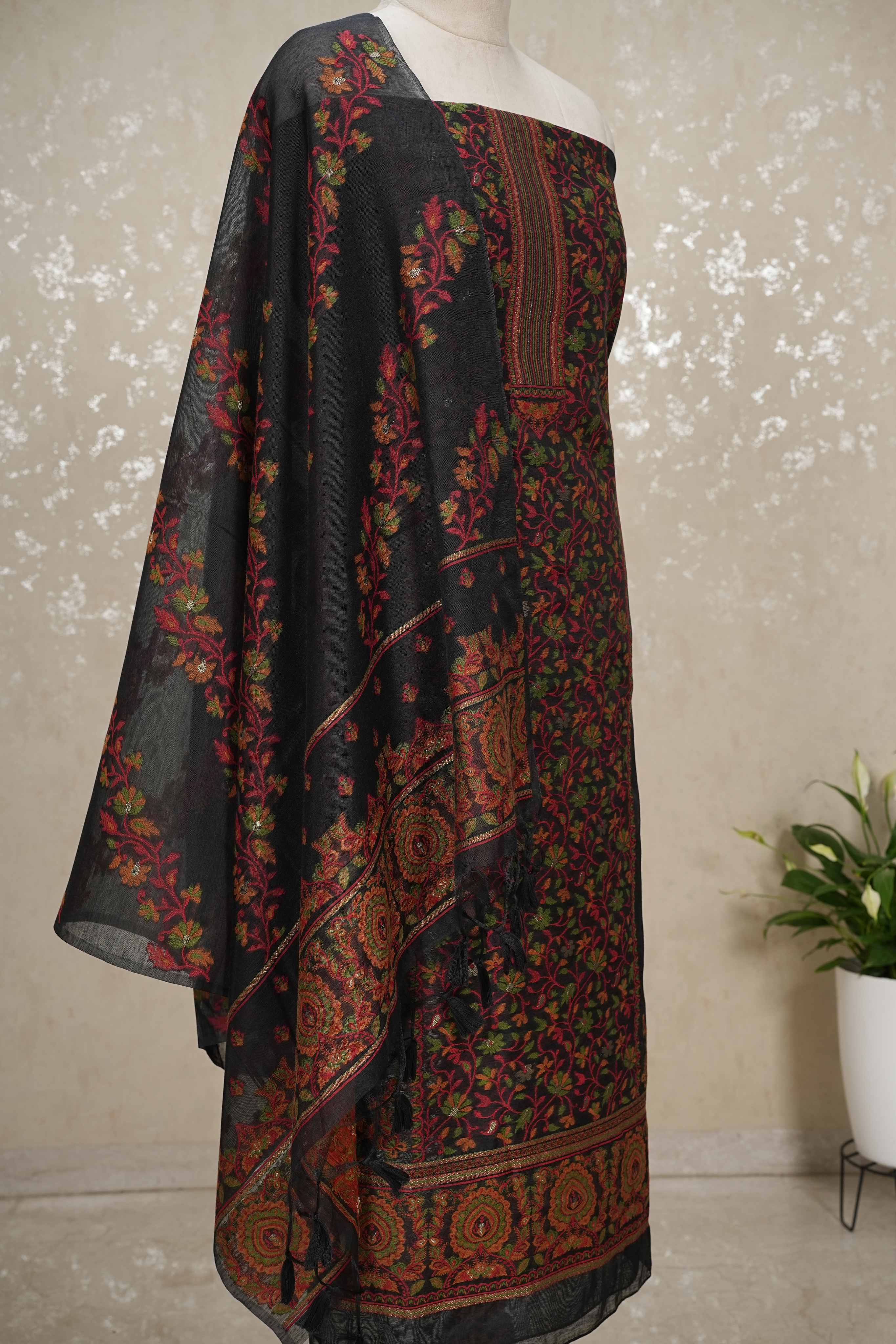 Heavy Jamdani Linen 3-Piece Suit with Separate Sleeve & Back Fabric