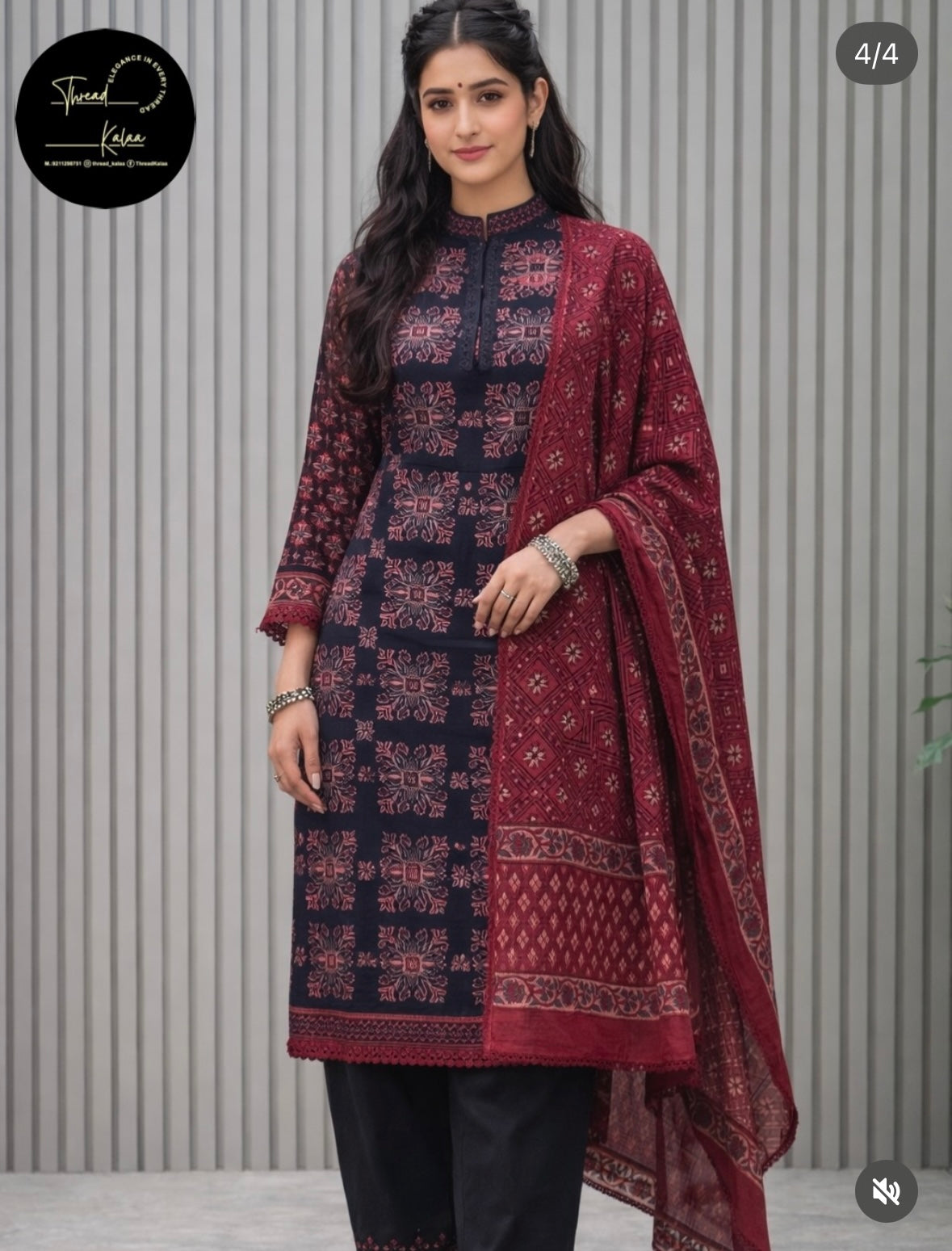 Cotton Ajrakh Print 3-Piece Suit – 100% Pure Cotton