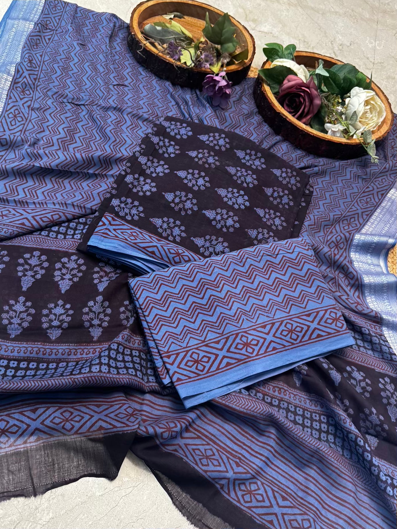 🌿 Pure Cotton Bagh Print Suit Set – 3 Piece Handcrafted Elegance