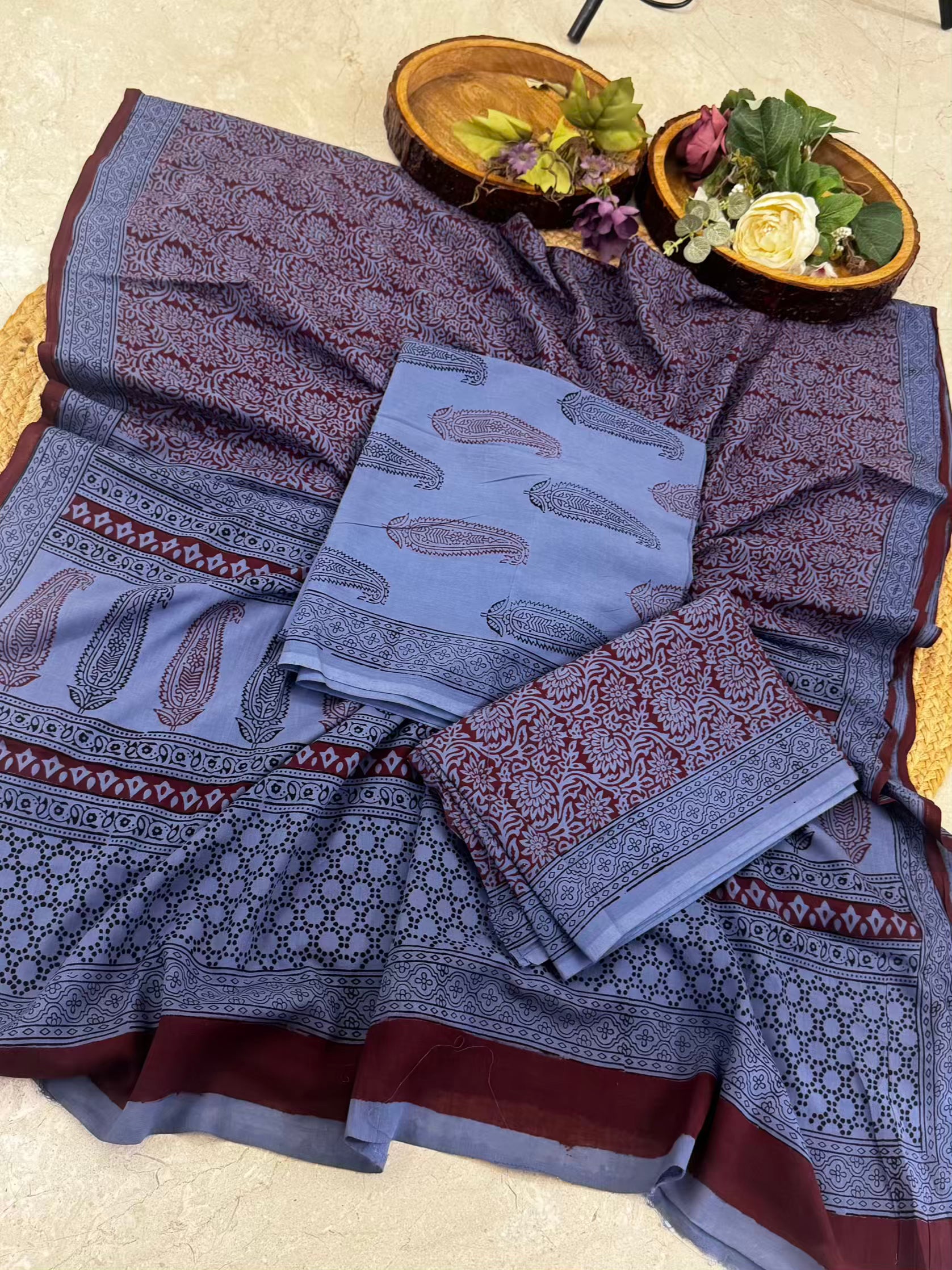🌿 Pure Cotton Bagh Print Suit Set – 3 Piece Handcrafted Elegance