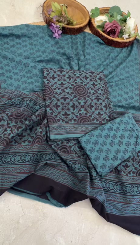 🌿 Pure Cotton Bagh Print Suit Set – 3 Piece Handcrafted Elegance