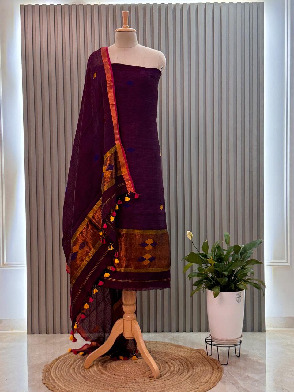 Jayshree Linen Jamdani Suit | Pure Cotton 2-Piece Set| Ethnic Wear for Women