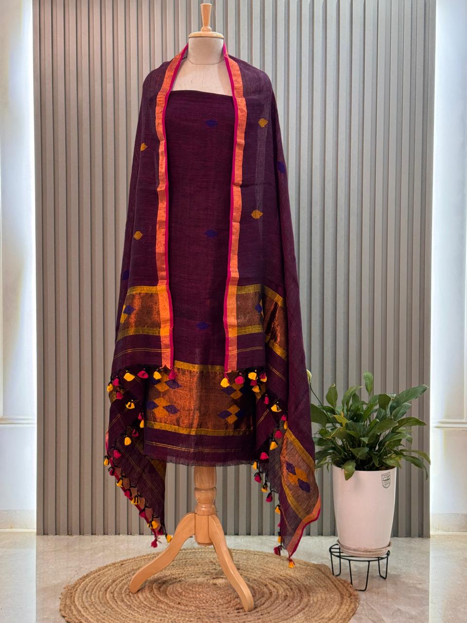 Jayshree Linen Jamdani Suit | Pure Cotton 2-Piece Set| Ethnic Wear for Women