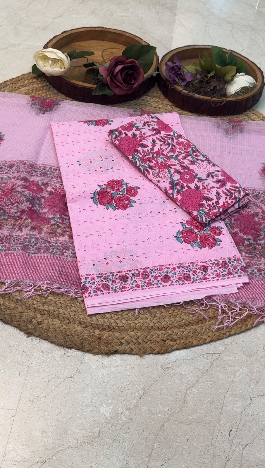 Cotton hakuba suit with block prints