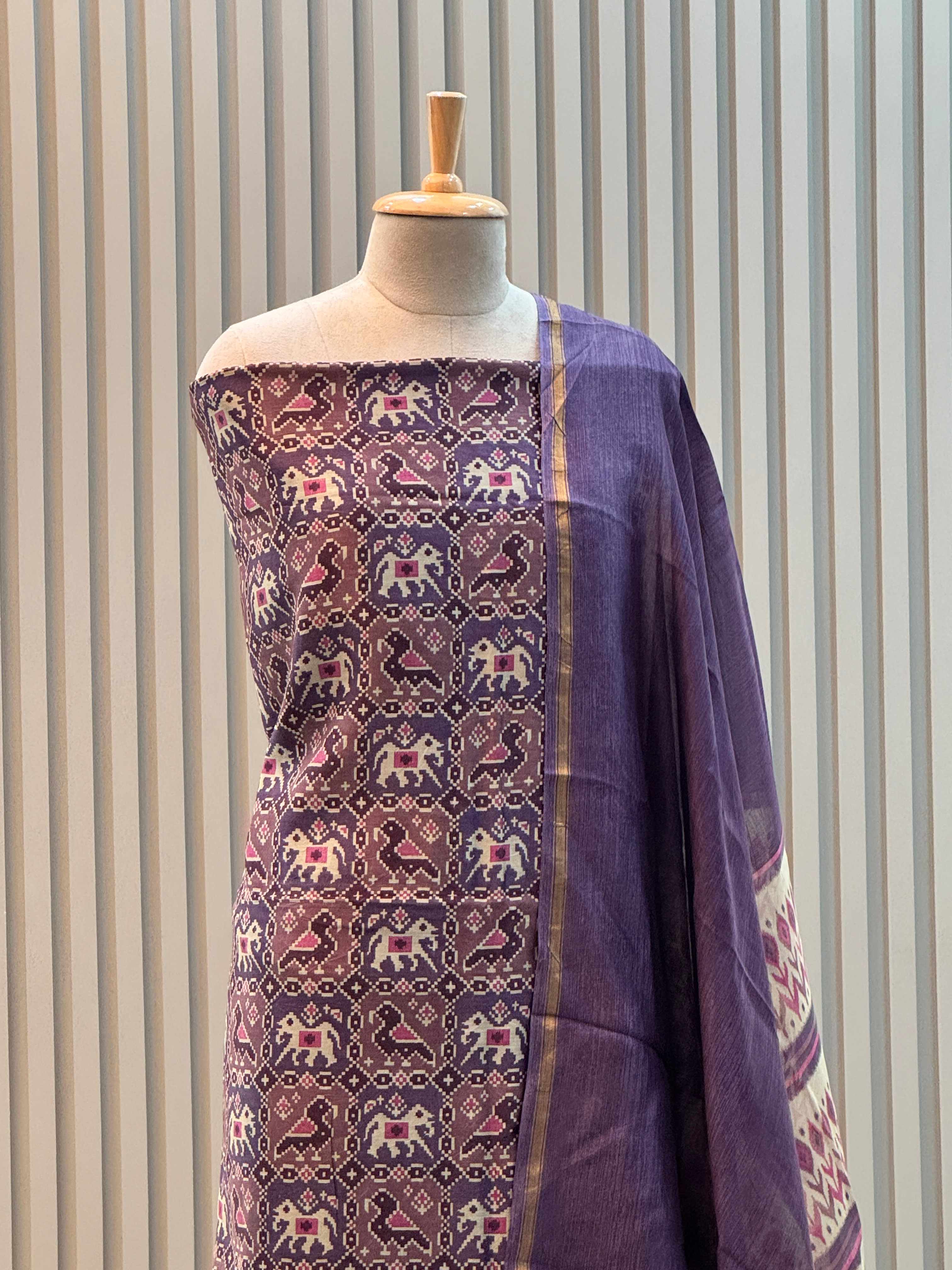 Pure Silk Maheshwari Suit with Patola Print & Vibrant Colors