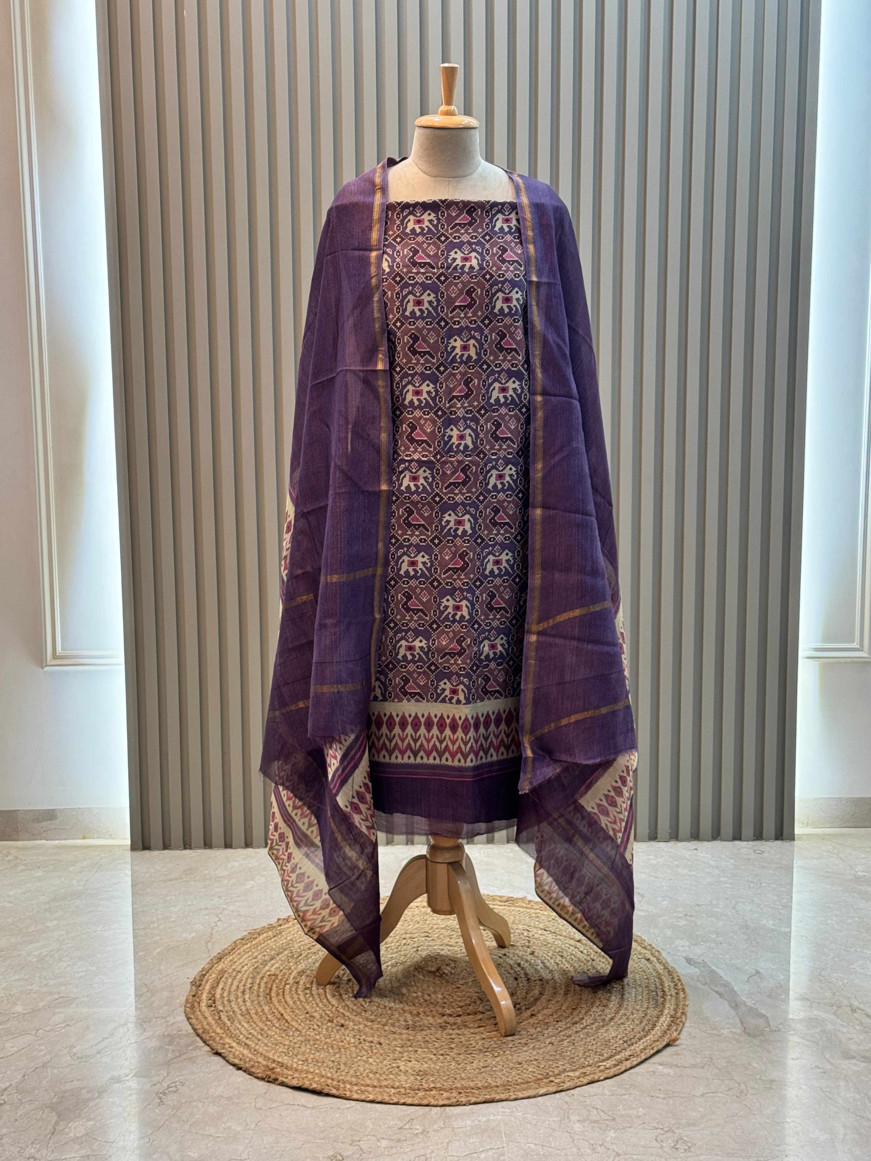 Pure Silk Maheshwari Suit with Patola Print & Vibrant Colors