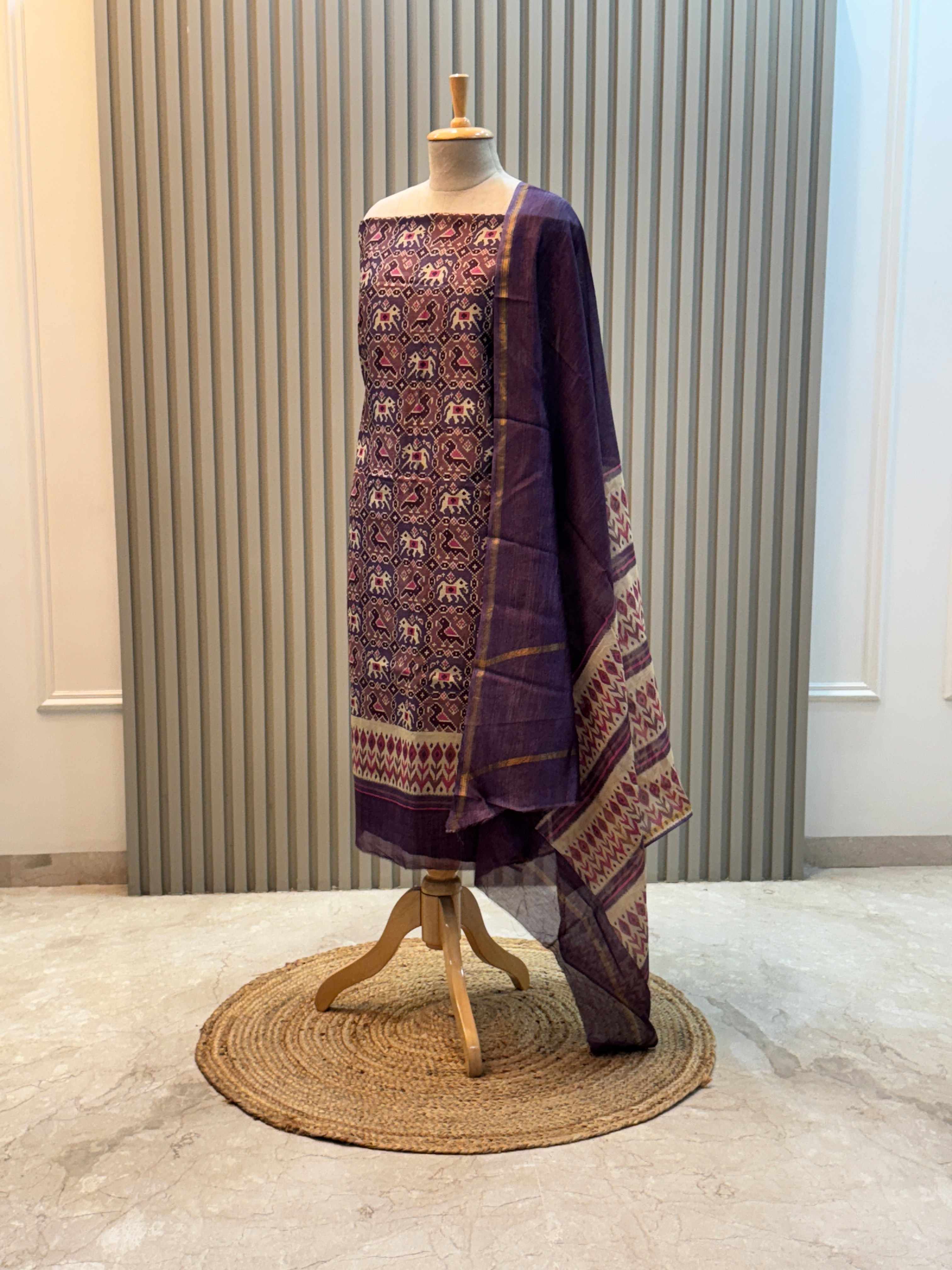 Pure Silk Maheshwari Suit with Patola Print & Vibrant Colors