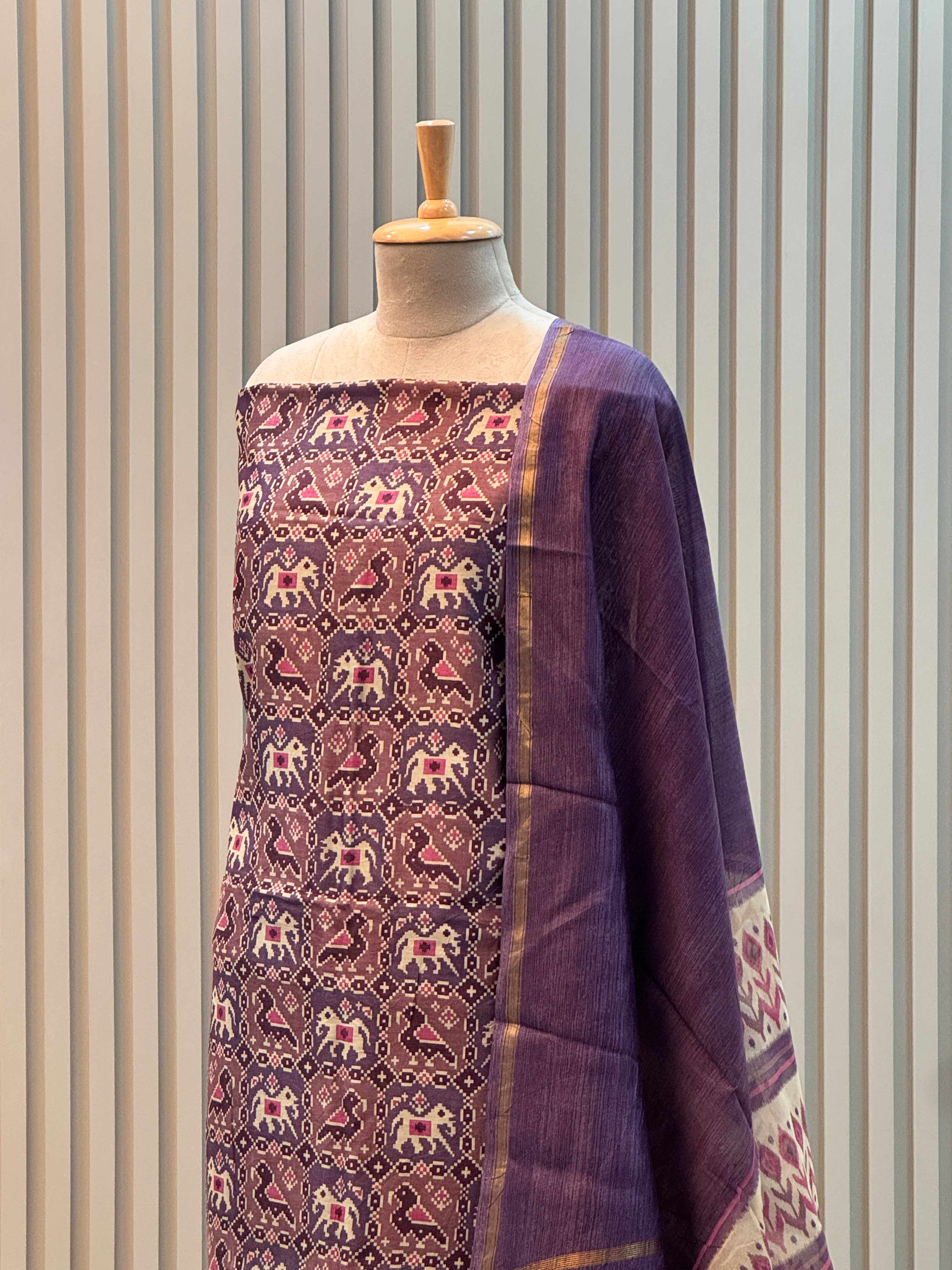 Pure Silk Maheshwari Suit with Patola Print & Vibrant Colors