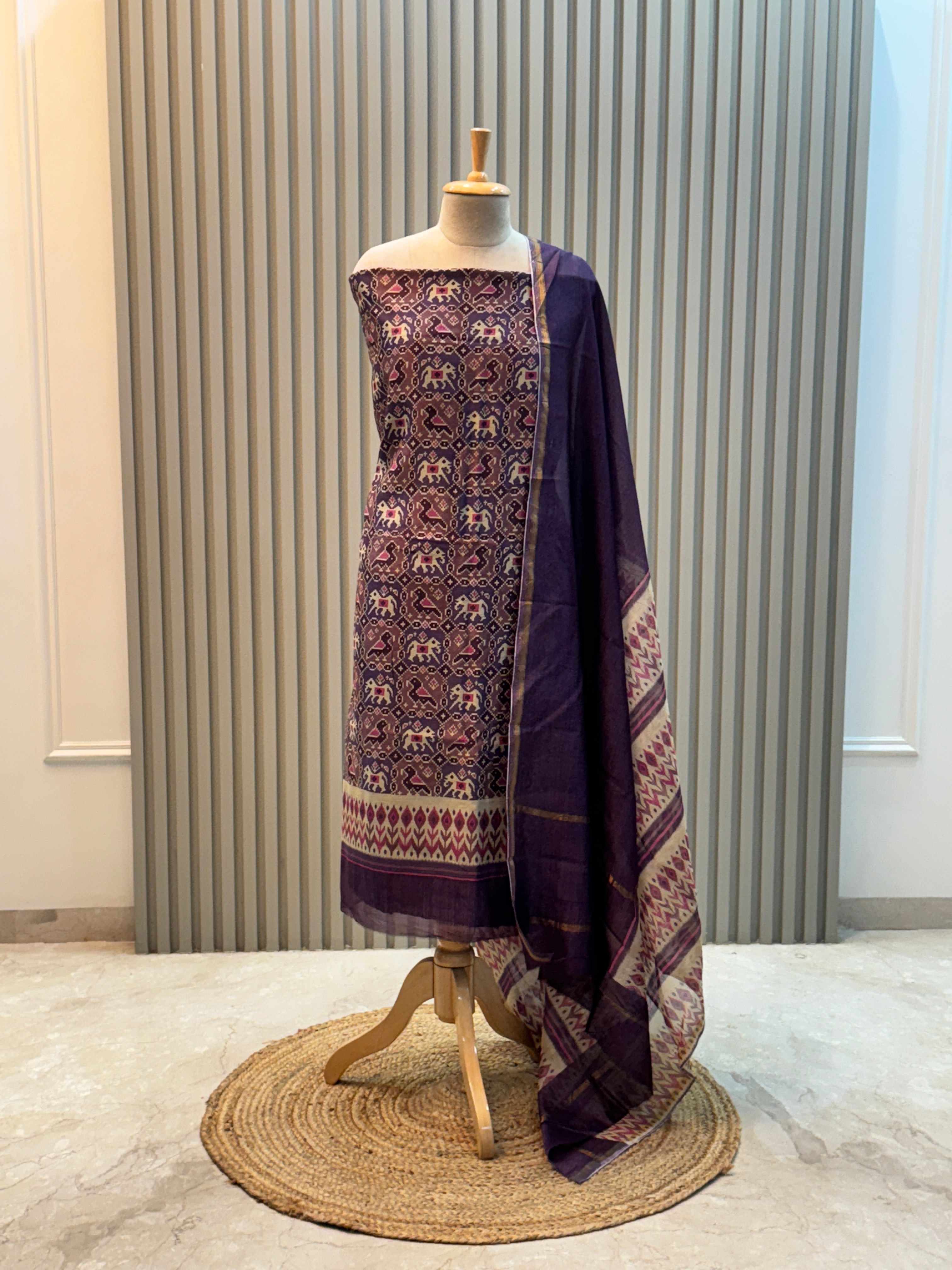 Pure Silk Maheshwari Suit with Patola Print & Vibrant Colors