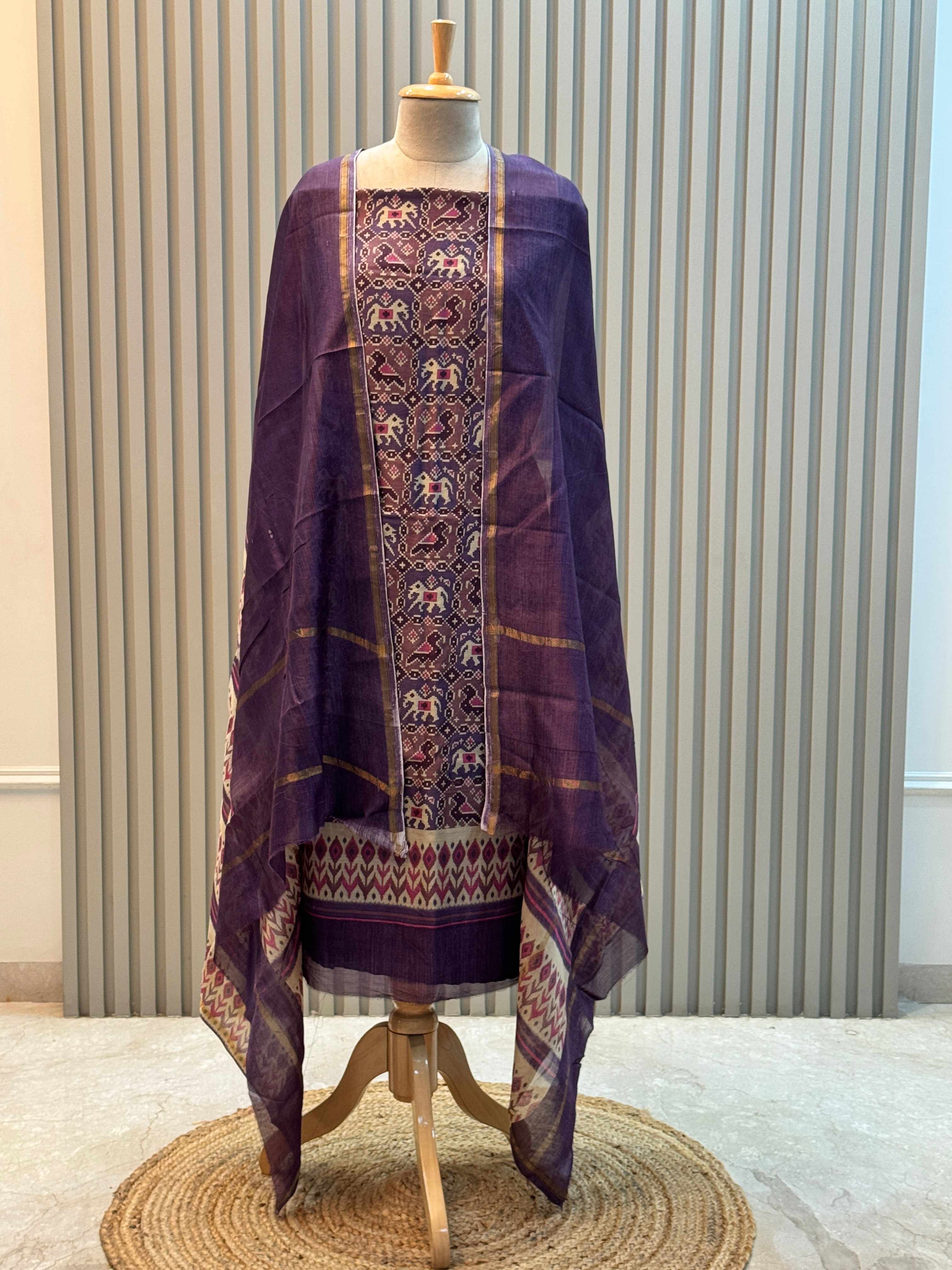 Pure Silk Maheshwari Suit with Patola Print & Vibrant Colors