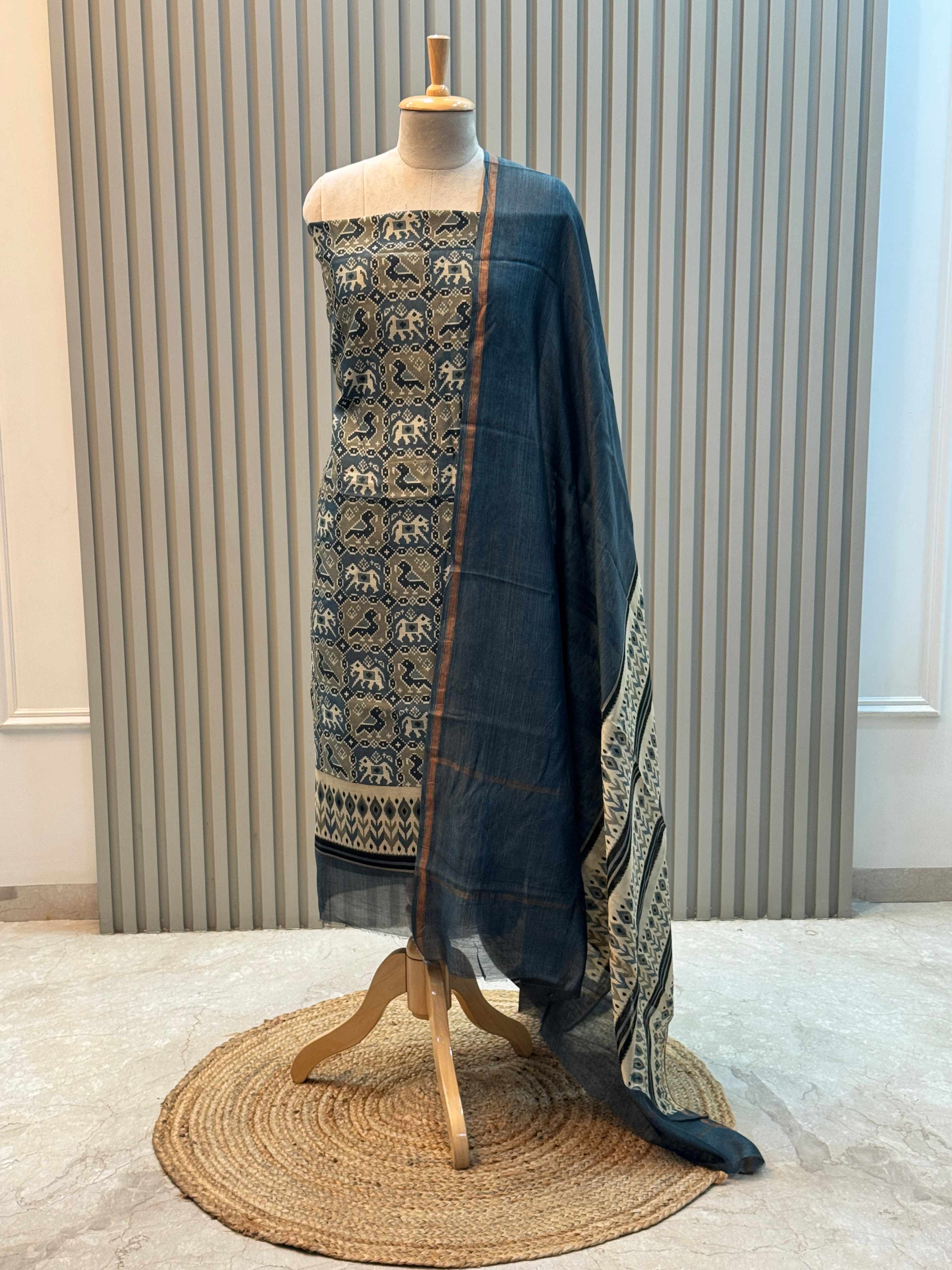 Pure Silk Maheshwari Suit with Patola Print & Vibrant Colors