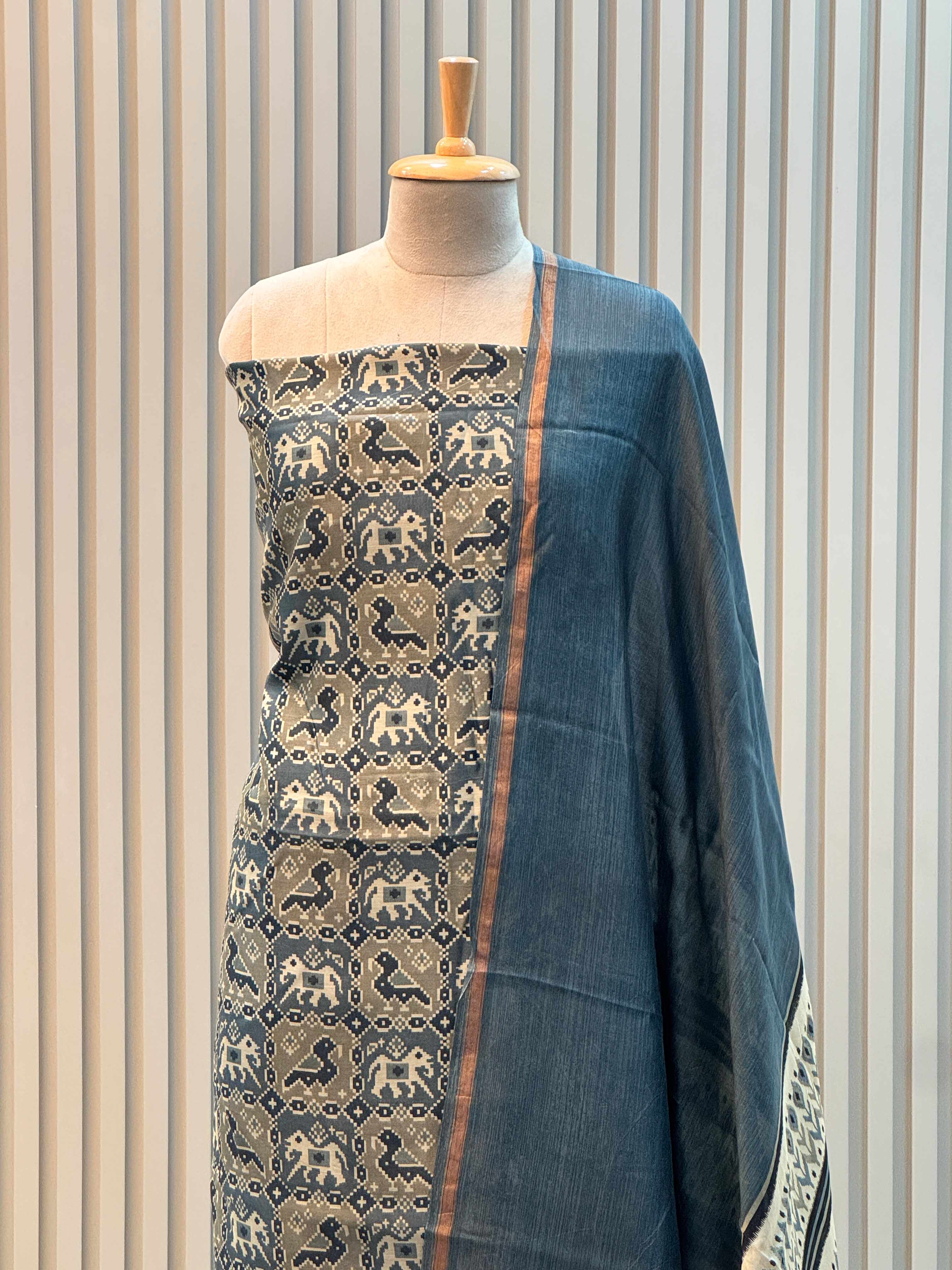 Pure Silk Maheshwari Suit with Patola Print & Vibrant Colors