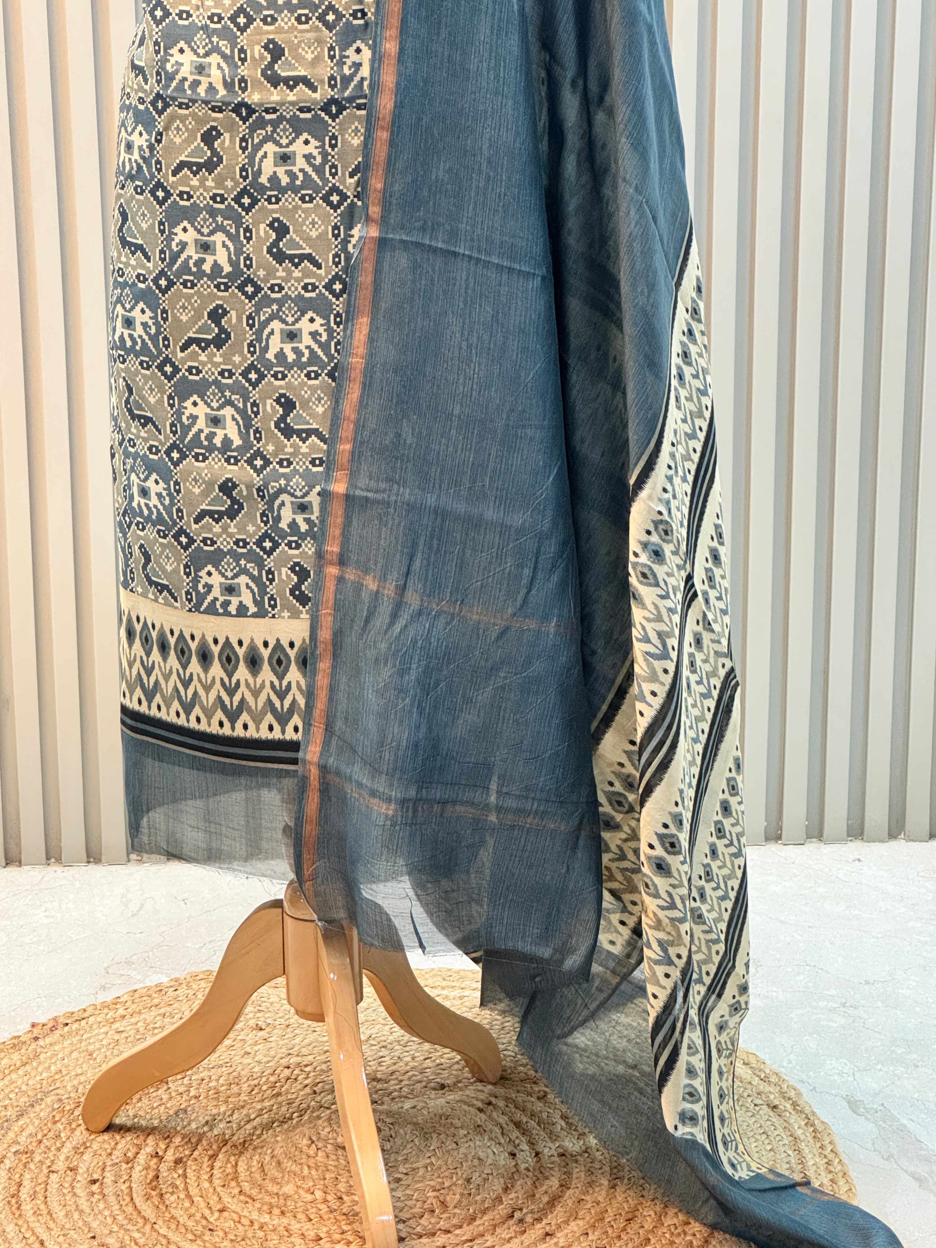 Pure Silk Maheshwari Suit with Patola Print & Vibrant Colors