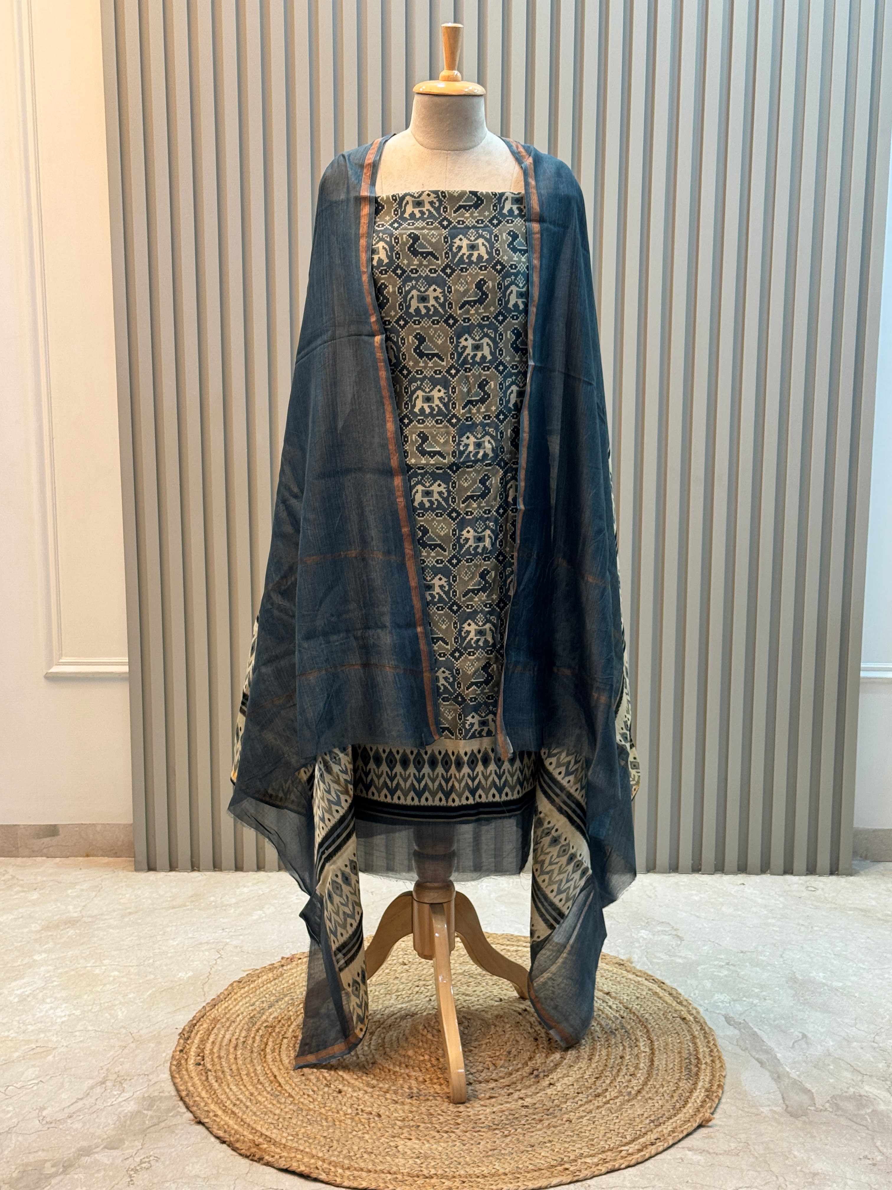 Pure Silk Maheshwari Suit with Patola Print & Vibrant Colors