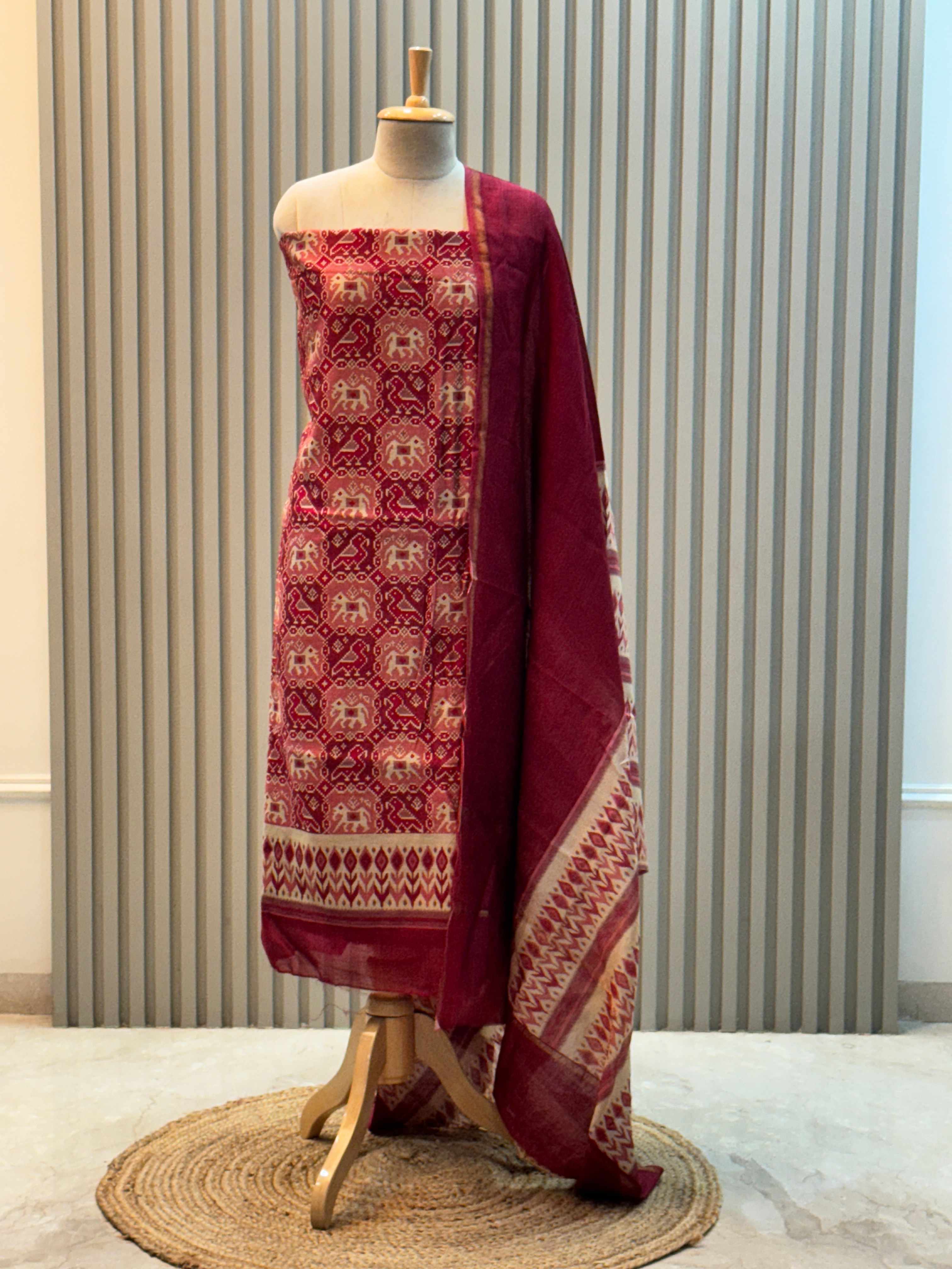 Pure Silk Maheshwari Suit with Patola Print & Vibrant Colors