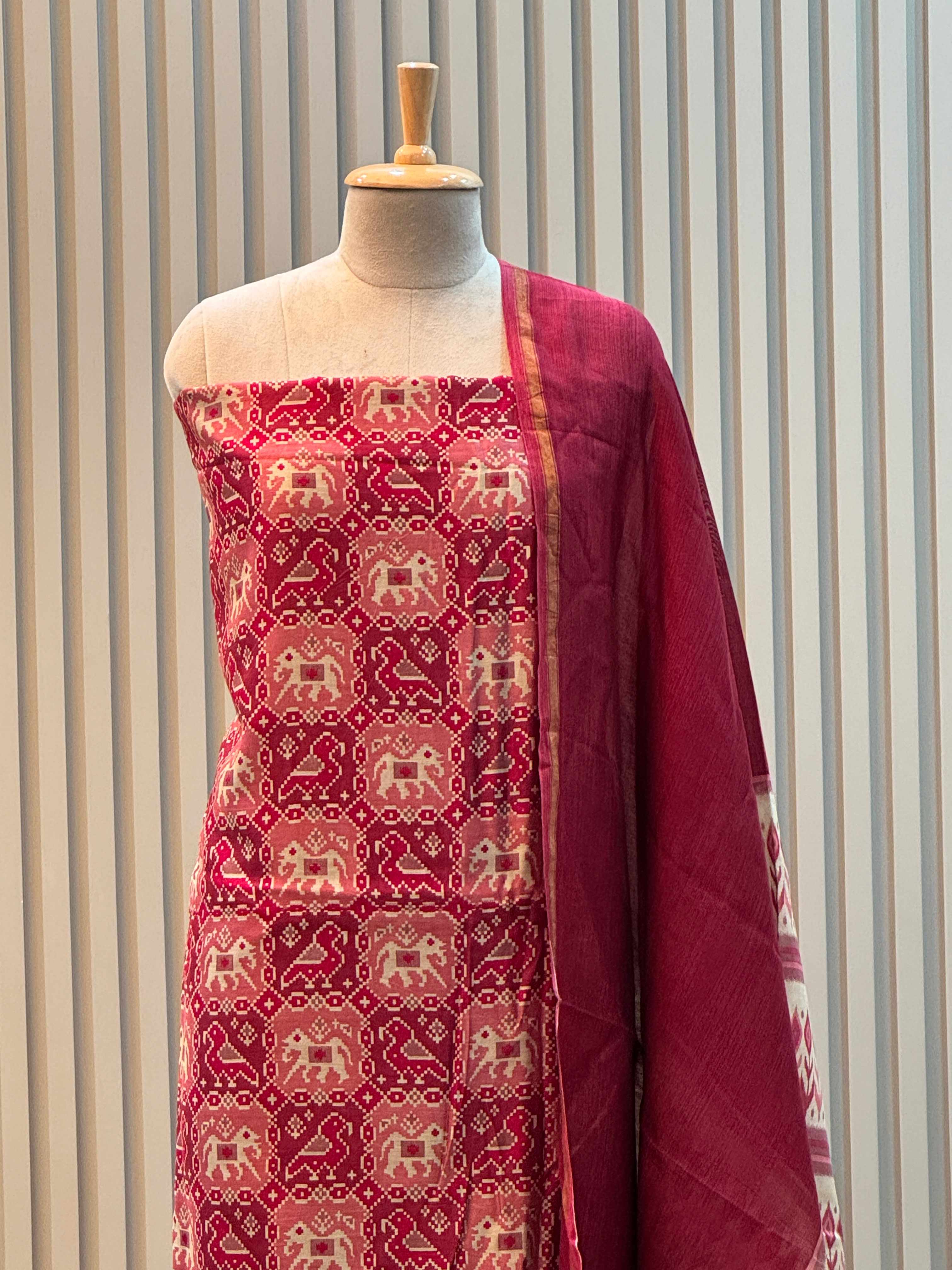 Pure Silk Maheshwari Suit with Patola Print & Vibrant Colors