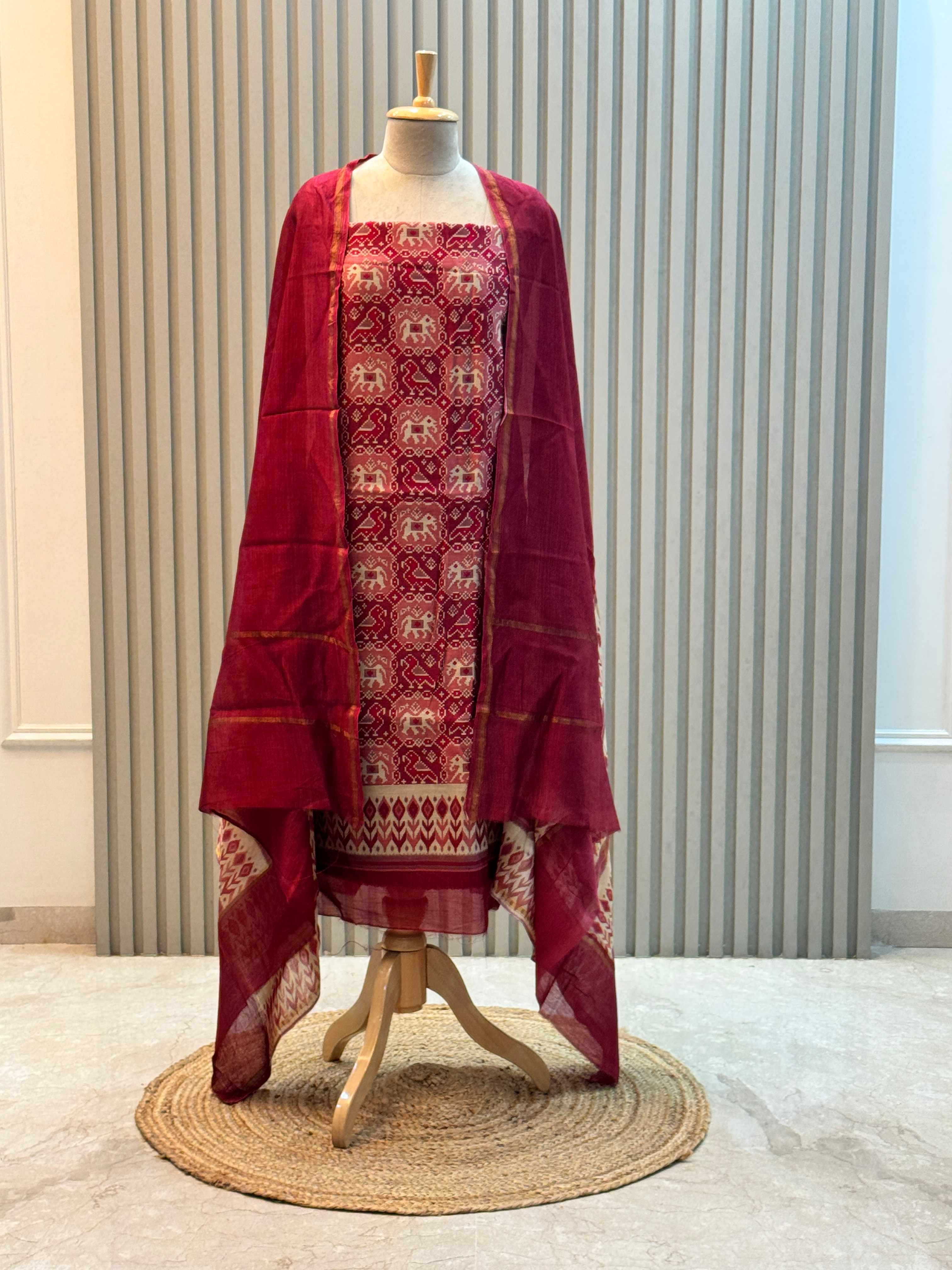 Pure Silk Maheshwari Suit with Patola Print & Vibrant Colors