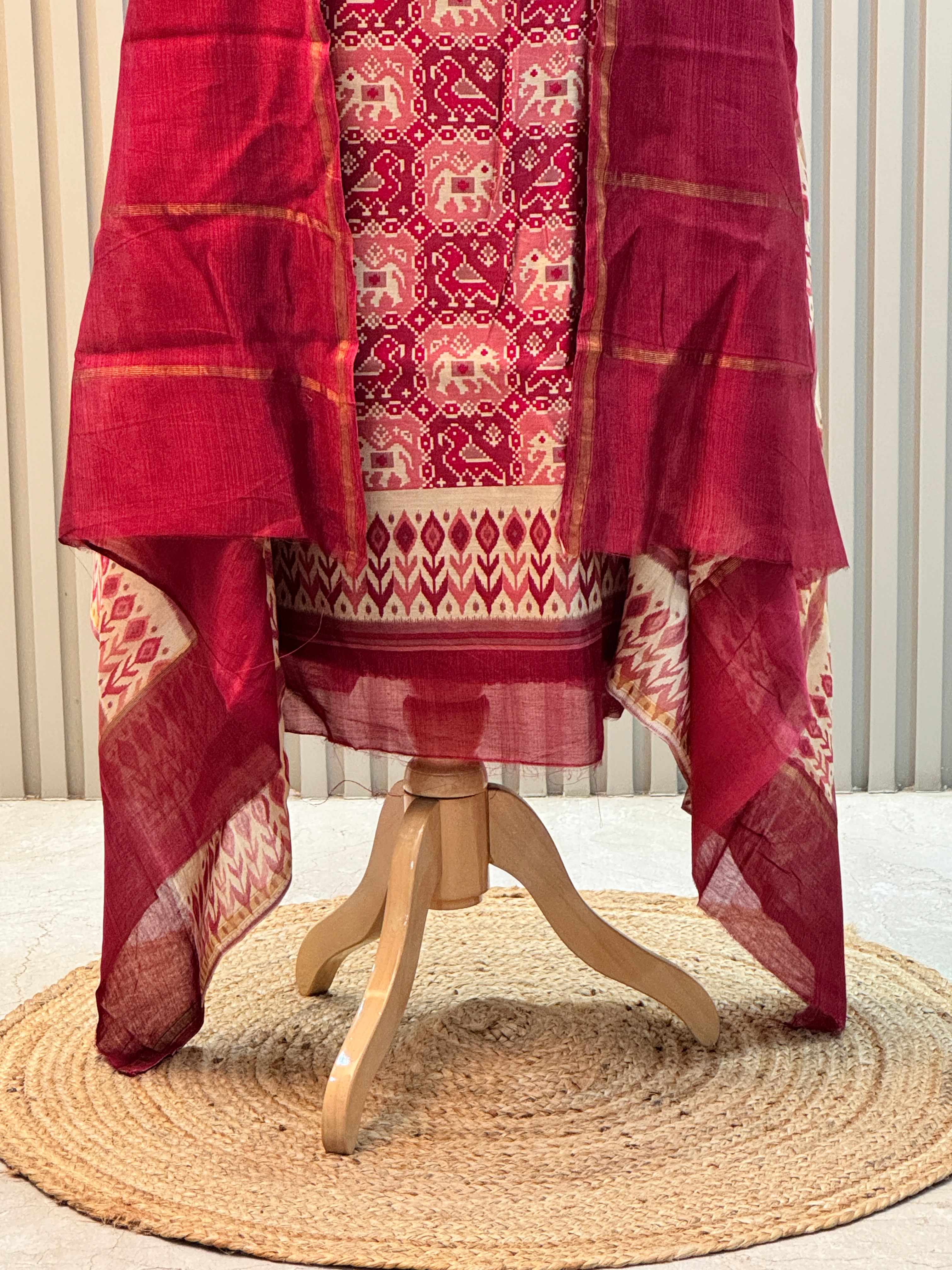 Pure Silk Maheshwari Suit with Patola Print & Vibrant Colors