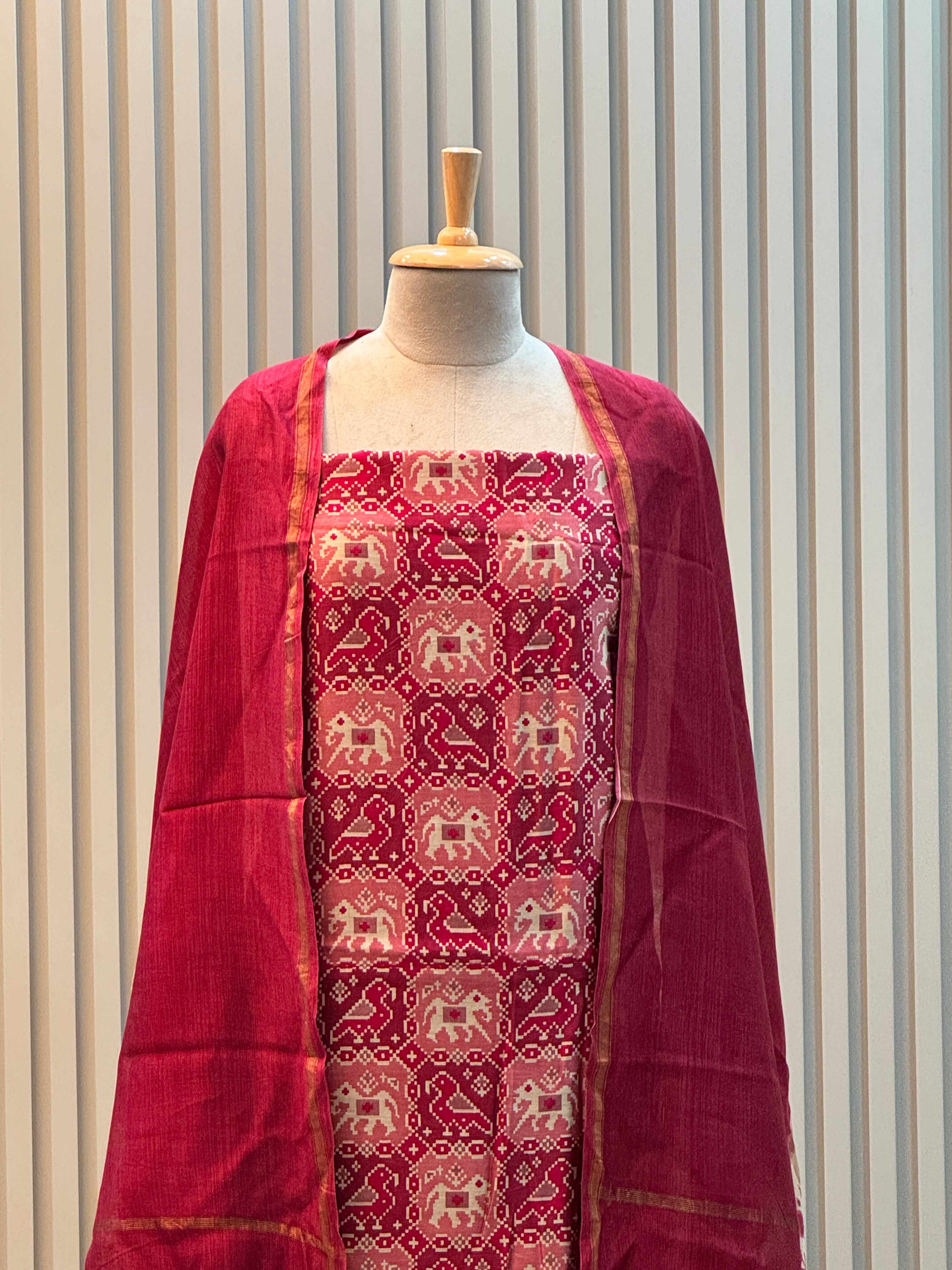 Pure Silk Maheshwari Suit with Patola Print & Vibrant Colors