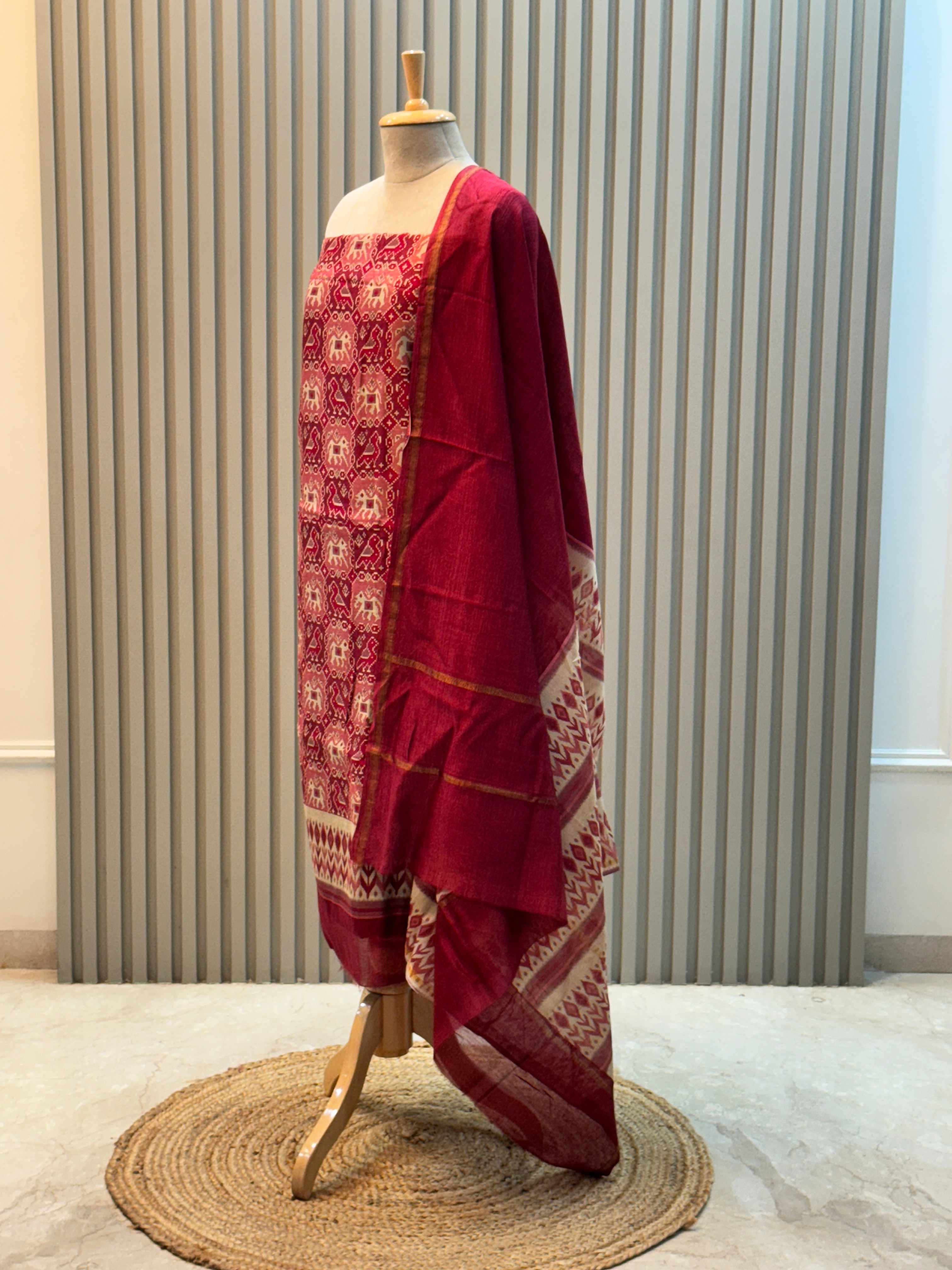 Pure Silk Maheshwari Suit with Patola Print & Vibrant Colors