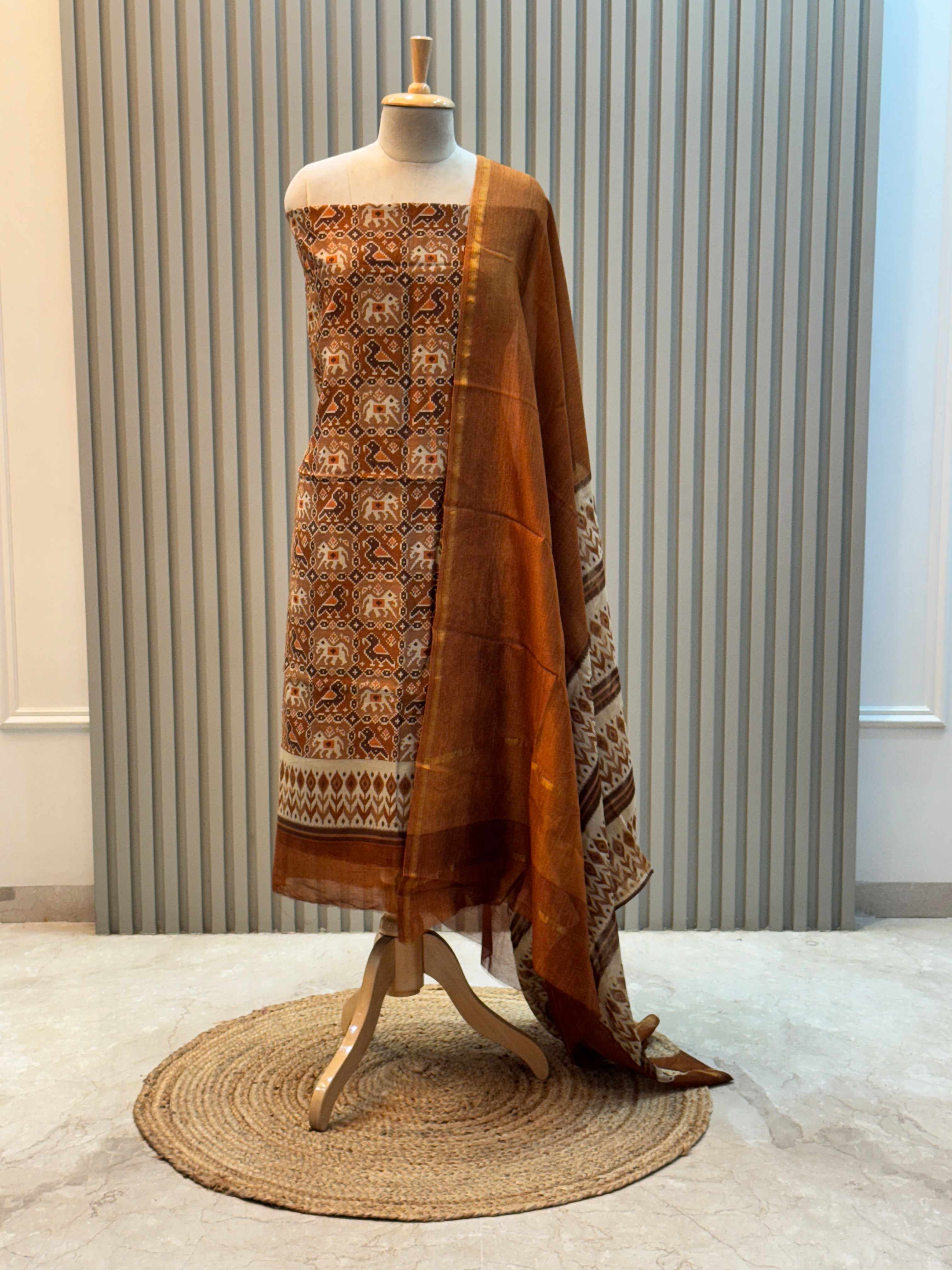 Pure Silk Maheshwari Suit with Patola Print & Vibrant Colors