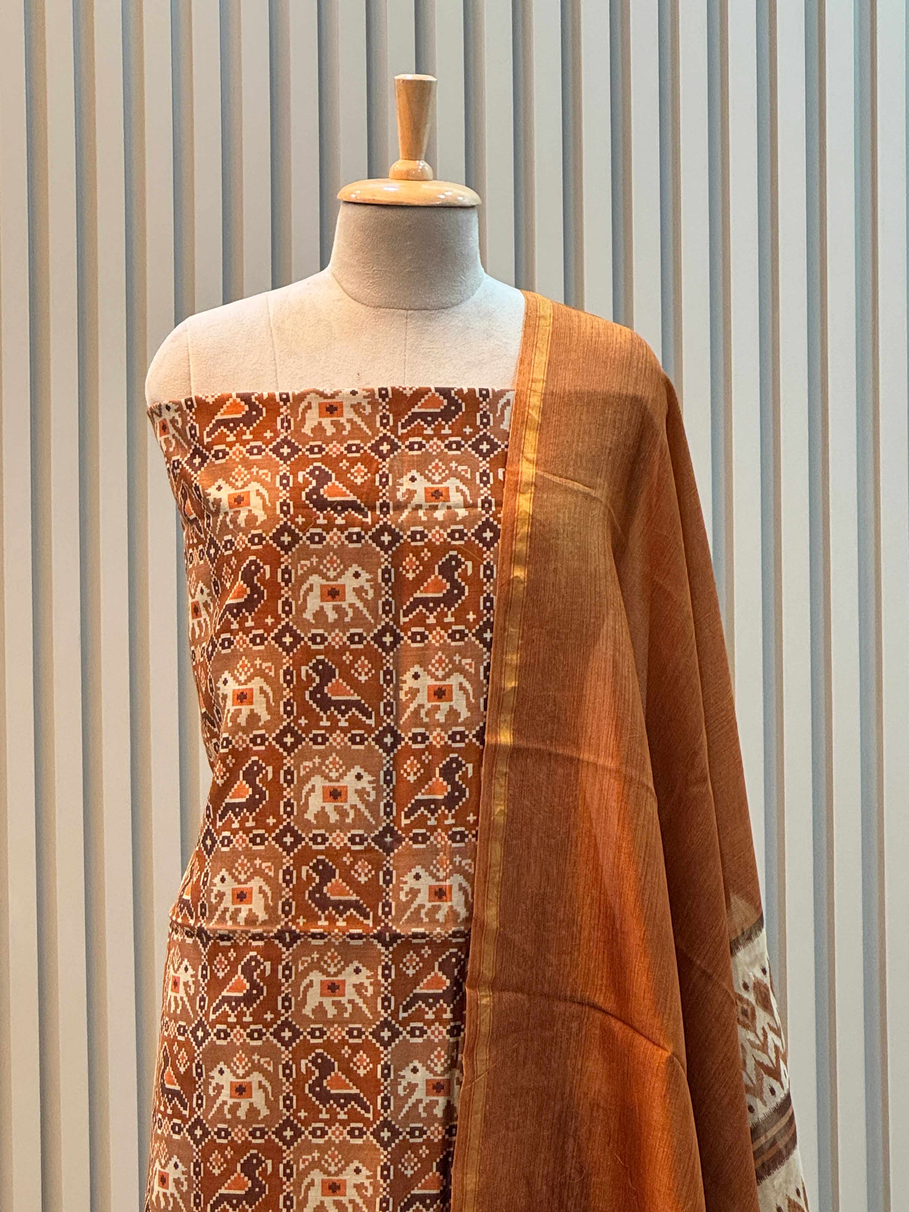 Pure Silk Maheshwari Suit with Patola Print & Vibrant Colors