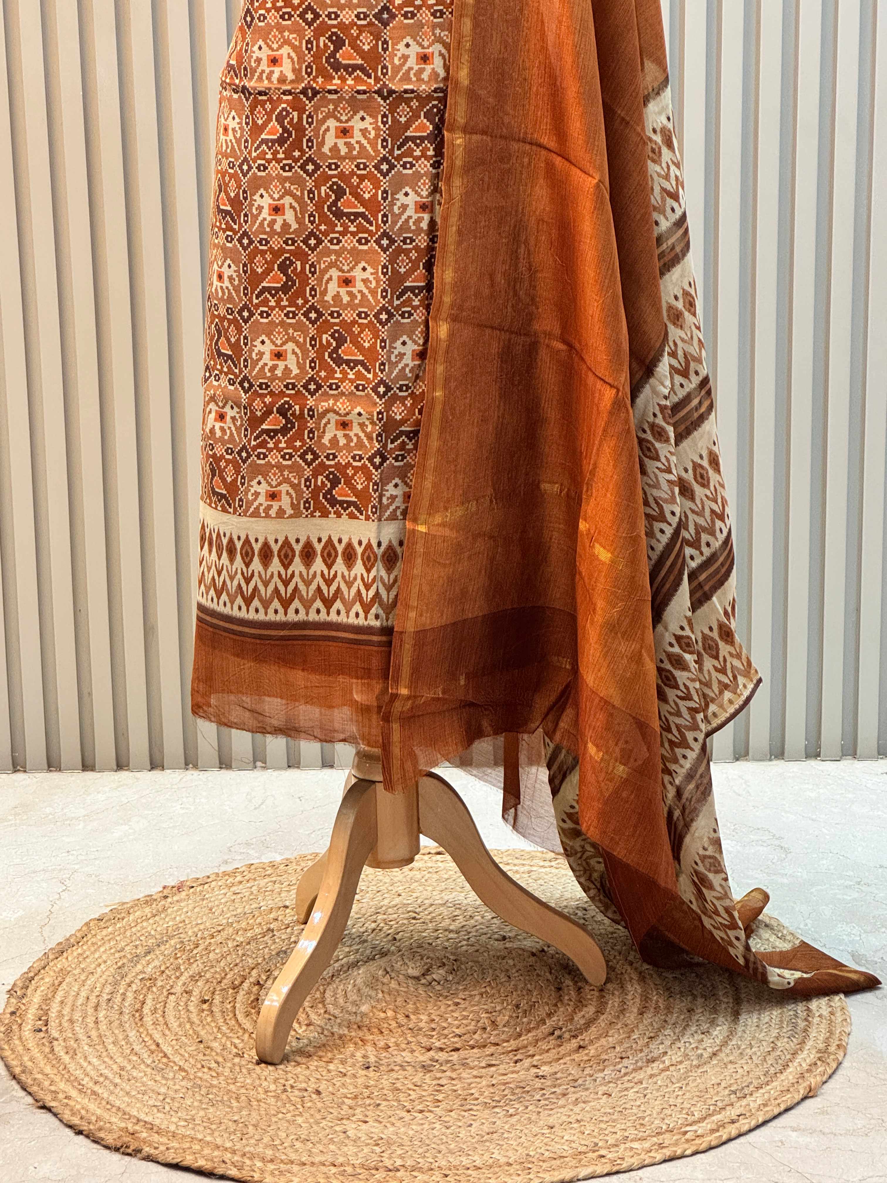Pure Silk Maheshwari Suit with Patola Print & Vibrant Colors