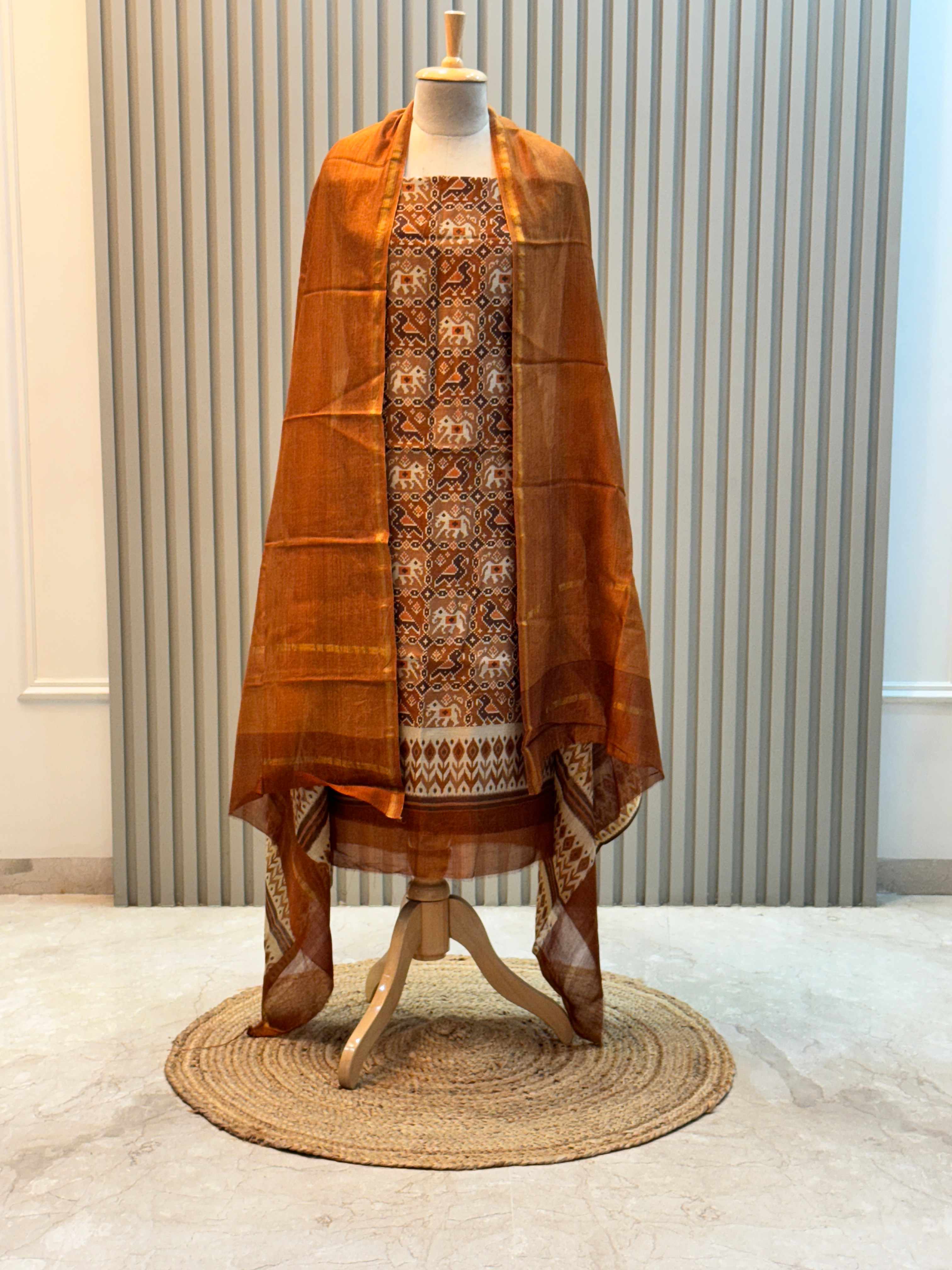 Pure Silk Maheshwari Suit with Patola Print & Vibrant Colors