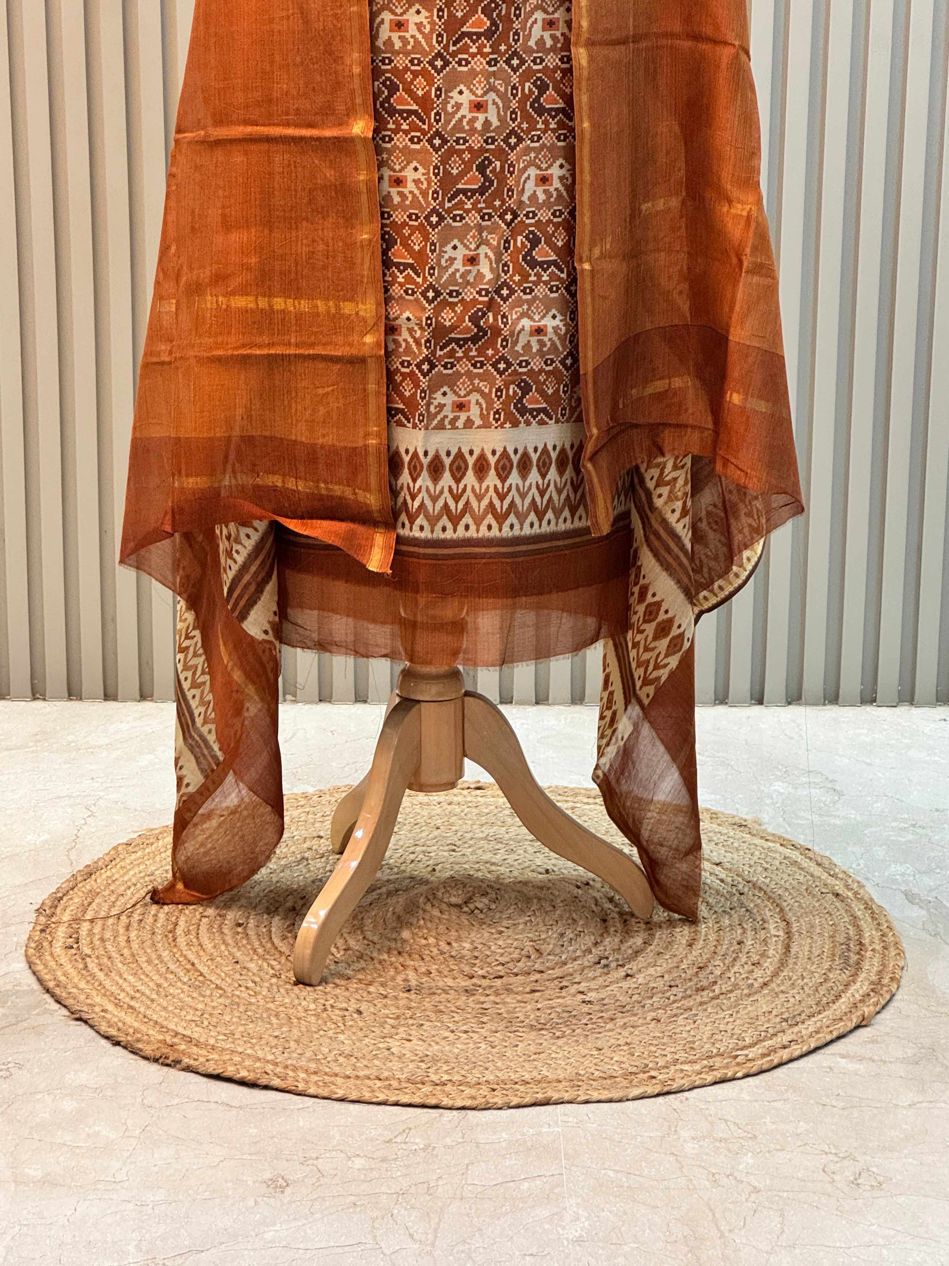 Pure Silk Maheshwari Suit with Patola Print & Vibrant Colors