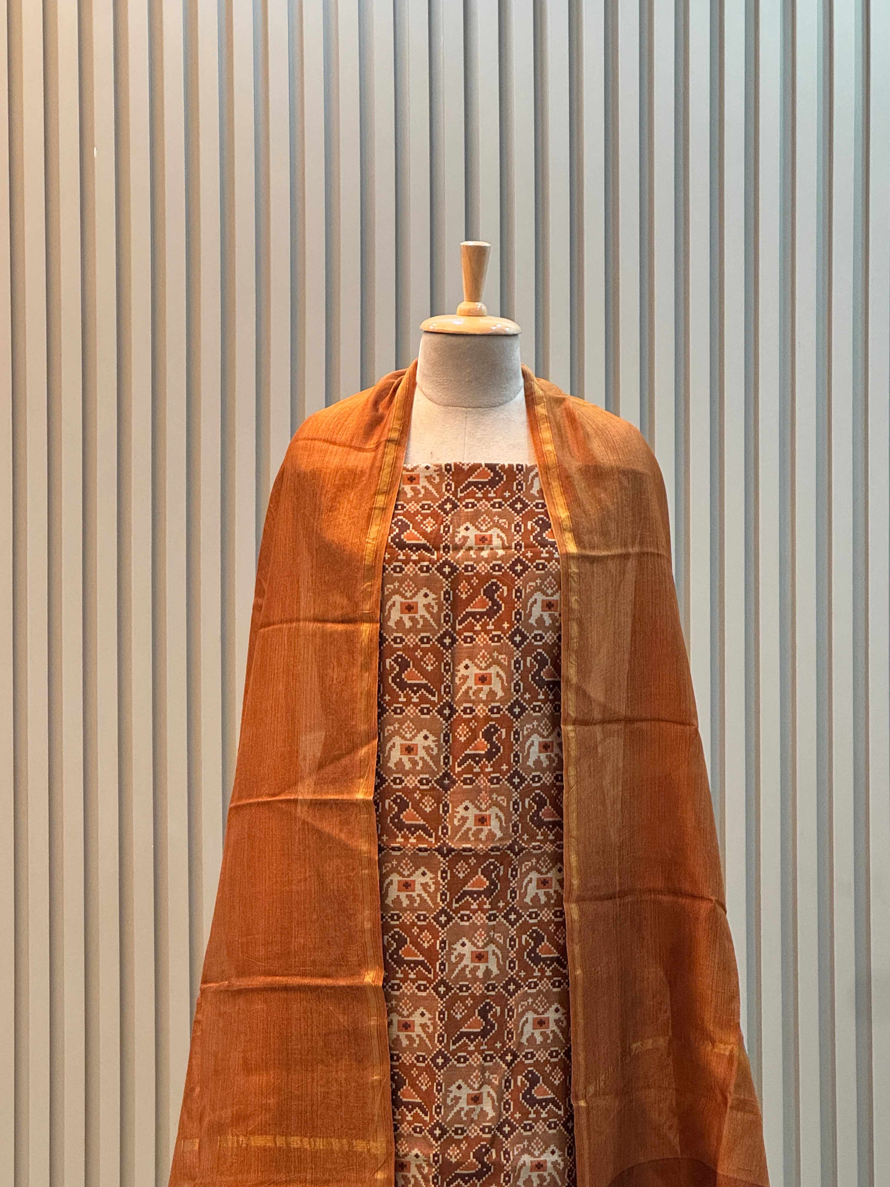 Pure Silk Maheshwari Suit with Patola Print & Vibrant Colors