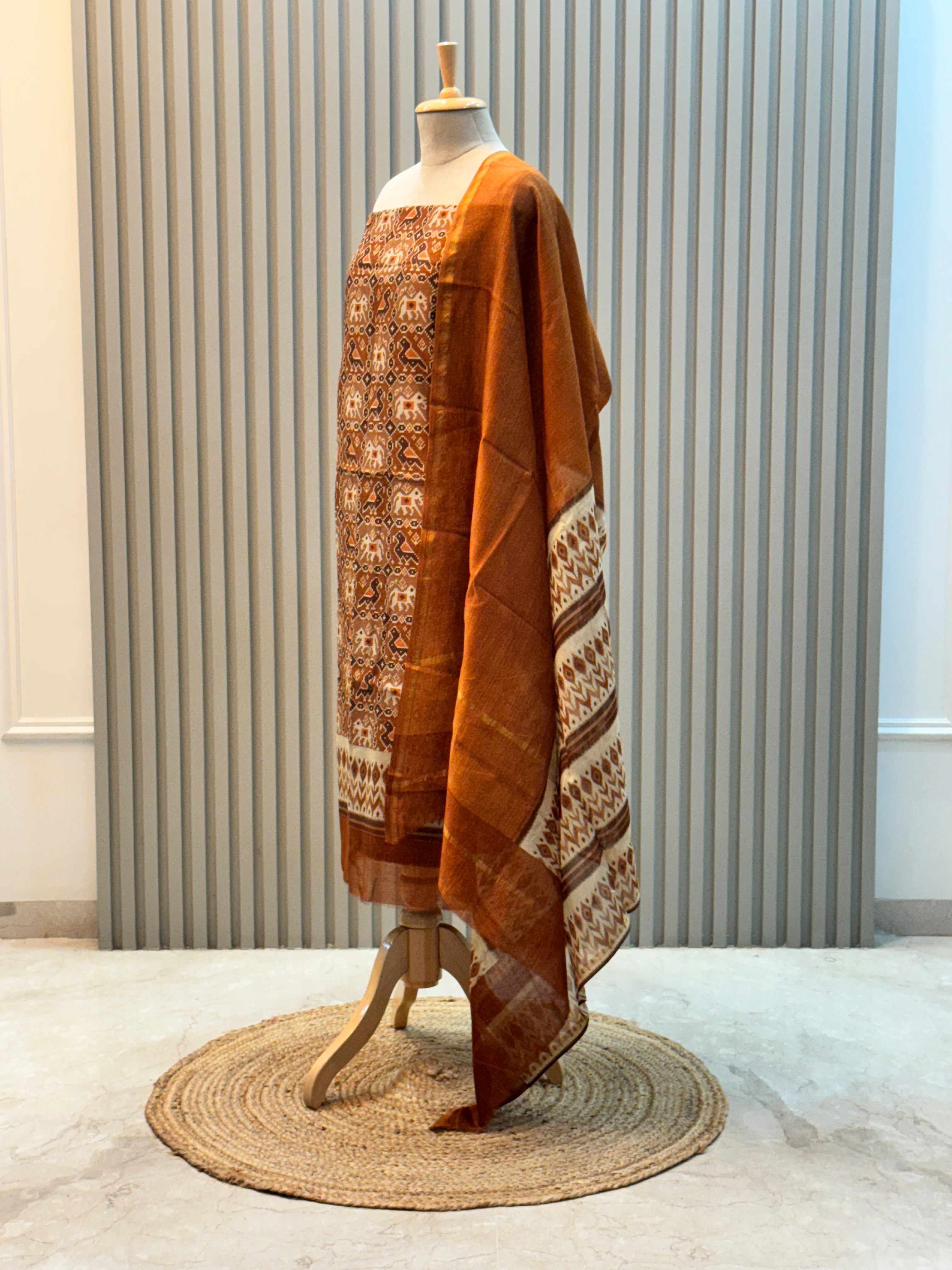 Pure Silk Maheshwari Suit with Patola Print & Vibrant Colors