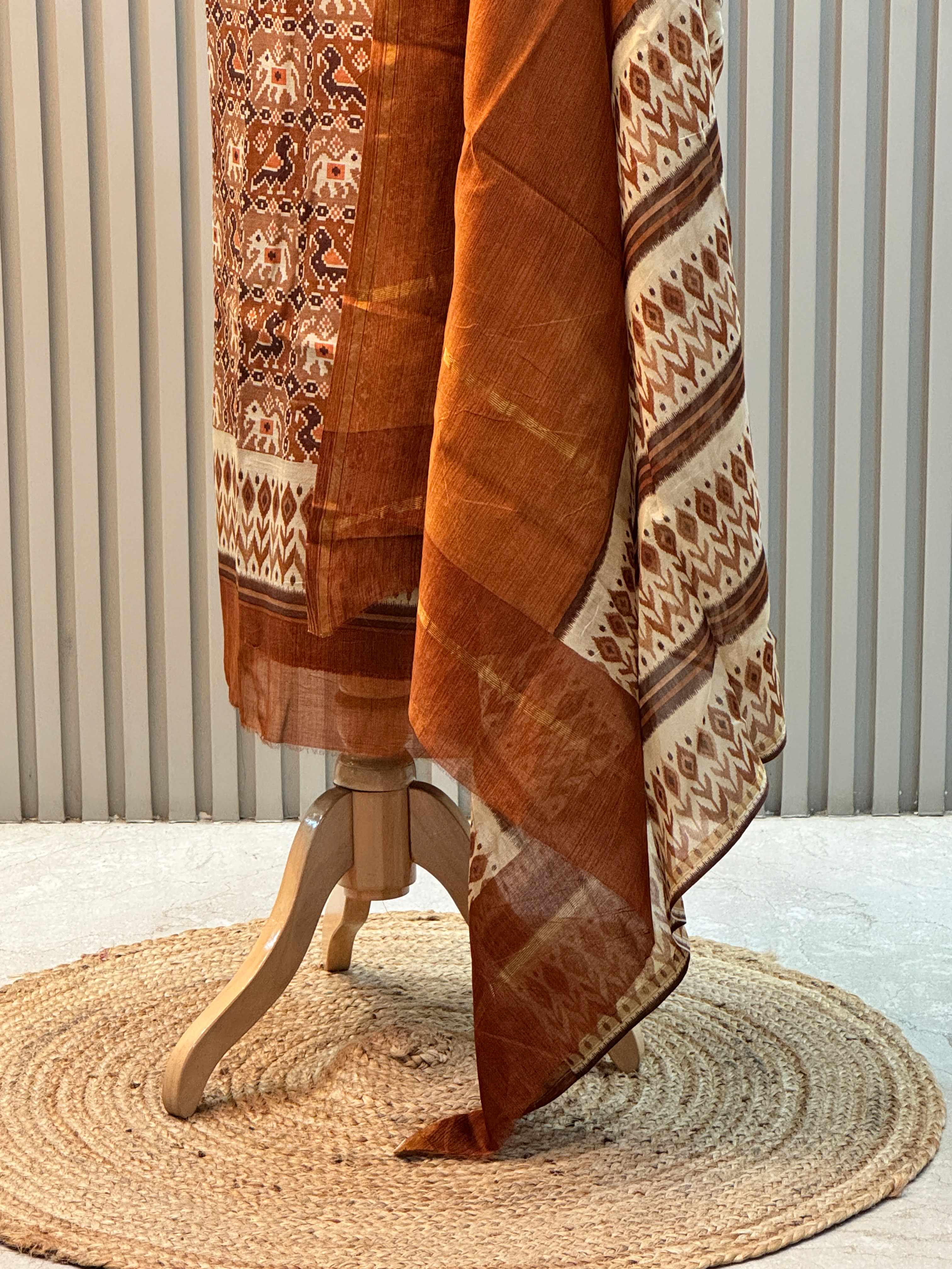 Pure Silk Maheshwari Suit with Patola Print & Vibrant Colors