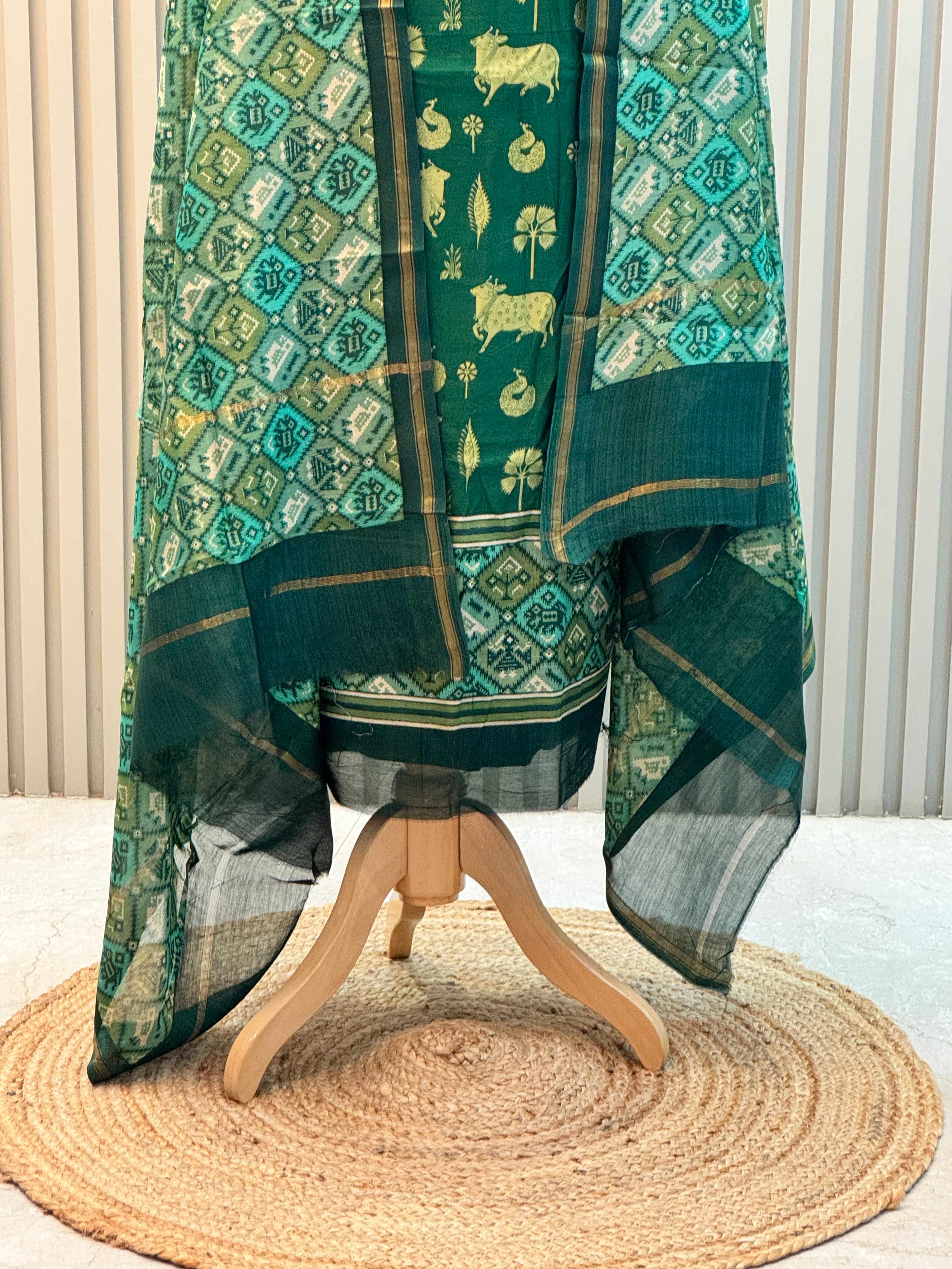 Silk Maheshwari Pure Suit with Pichwai Art Print & Patola Dupatta