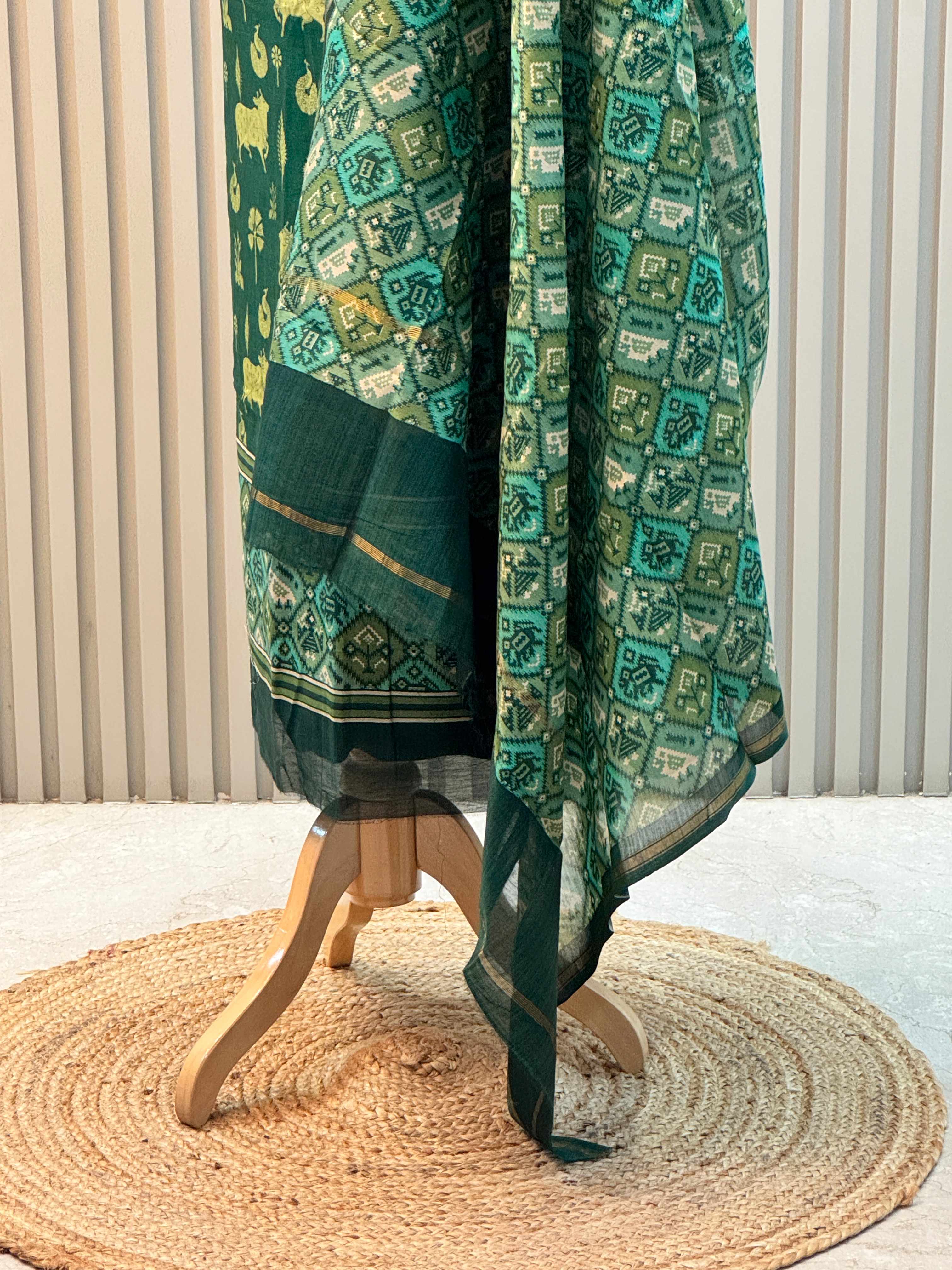 Silk Maheshwari Pure Suit with Pichwai Art Print & Patola Dupatta