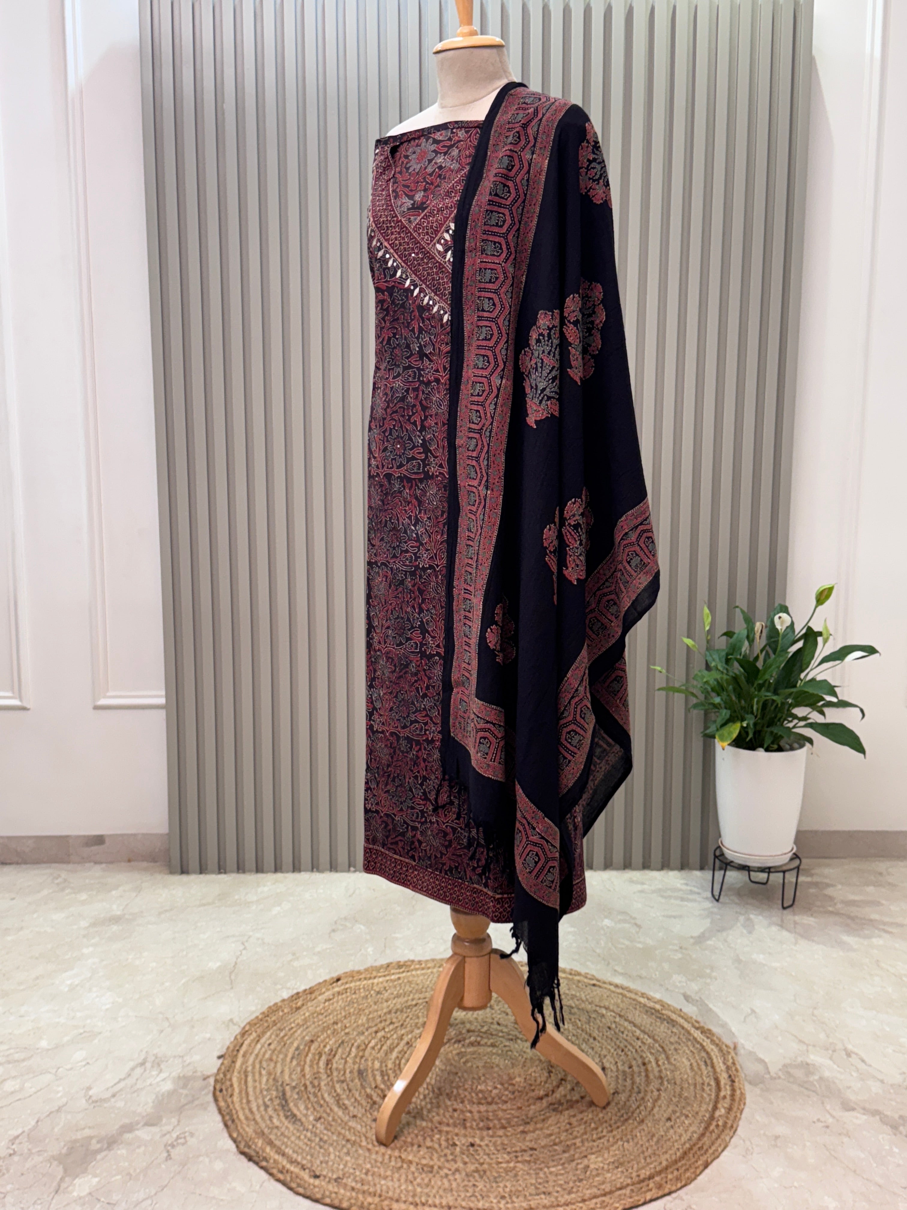 Cotton 3pc Angrakha Suit with Gota Patti & Ajrakh Design