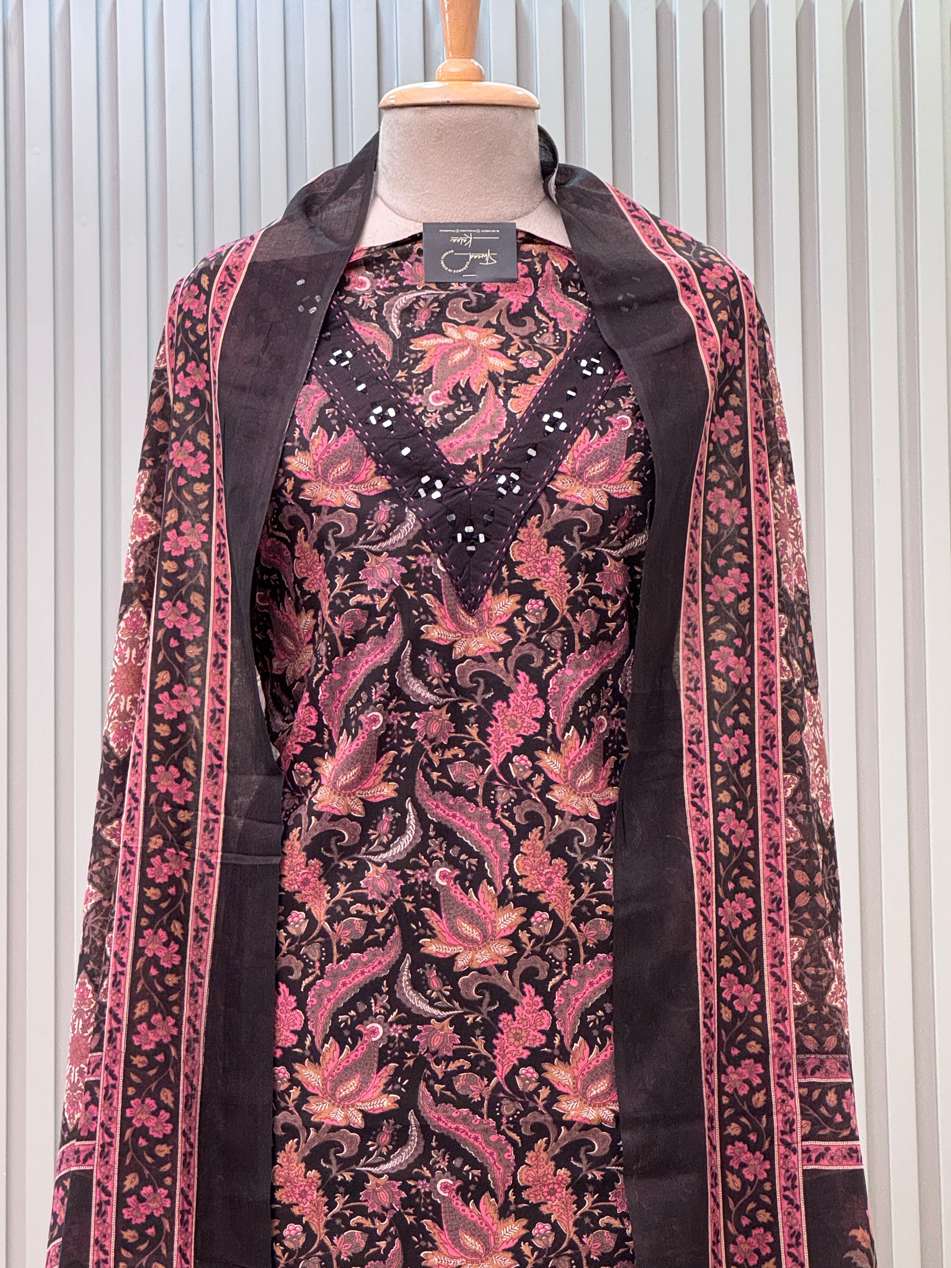 Cotton Suit V-Neck Mirror Work 3pc set