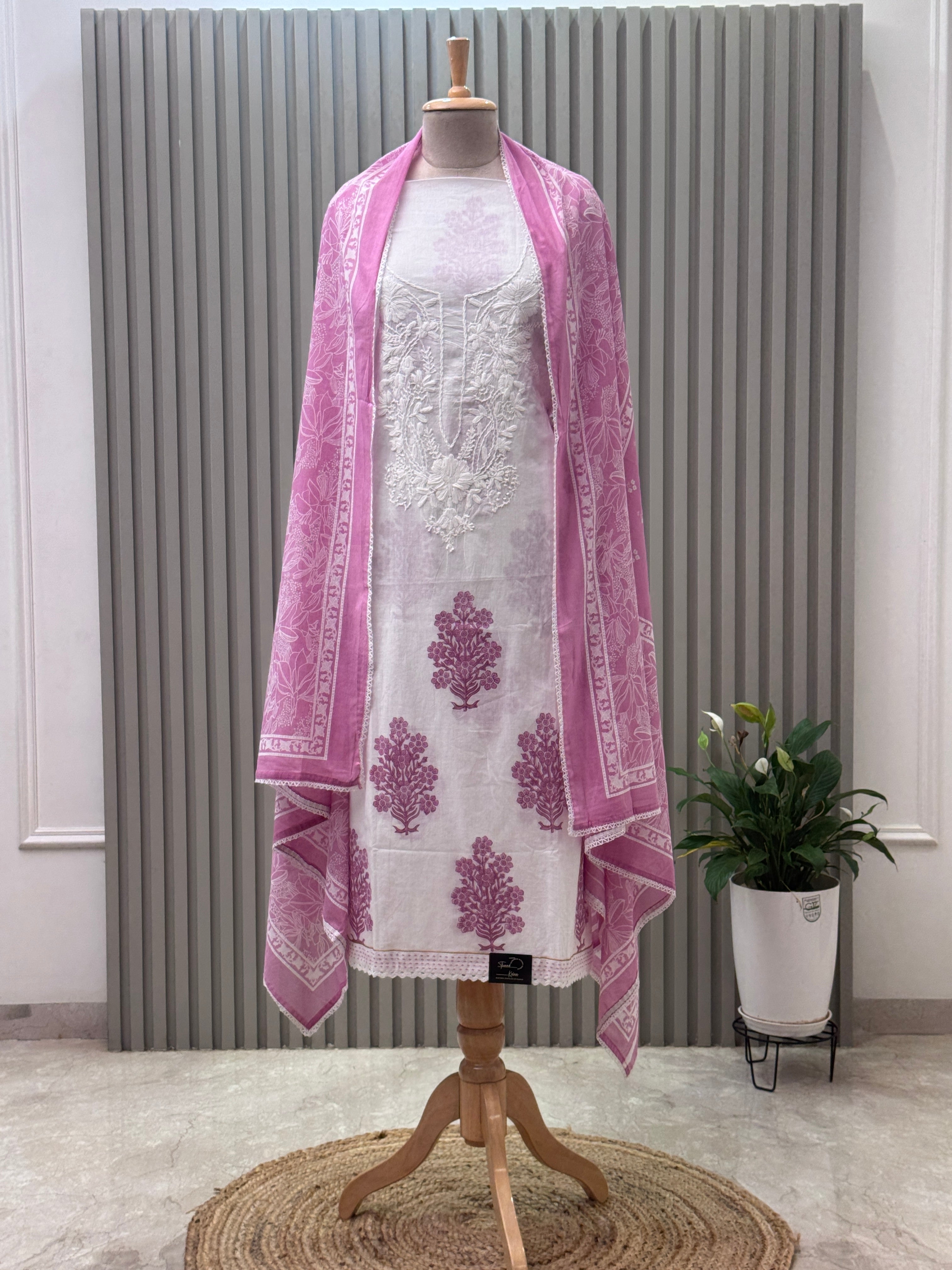 Cotton Suit Embroidered Neck Suit 3pc set