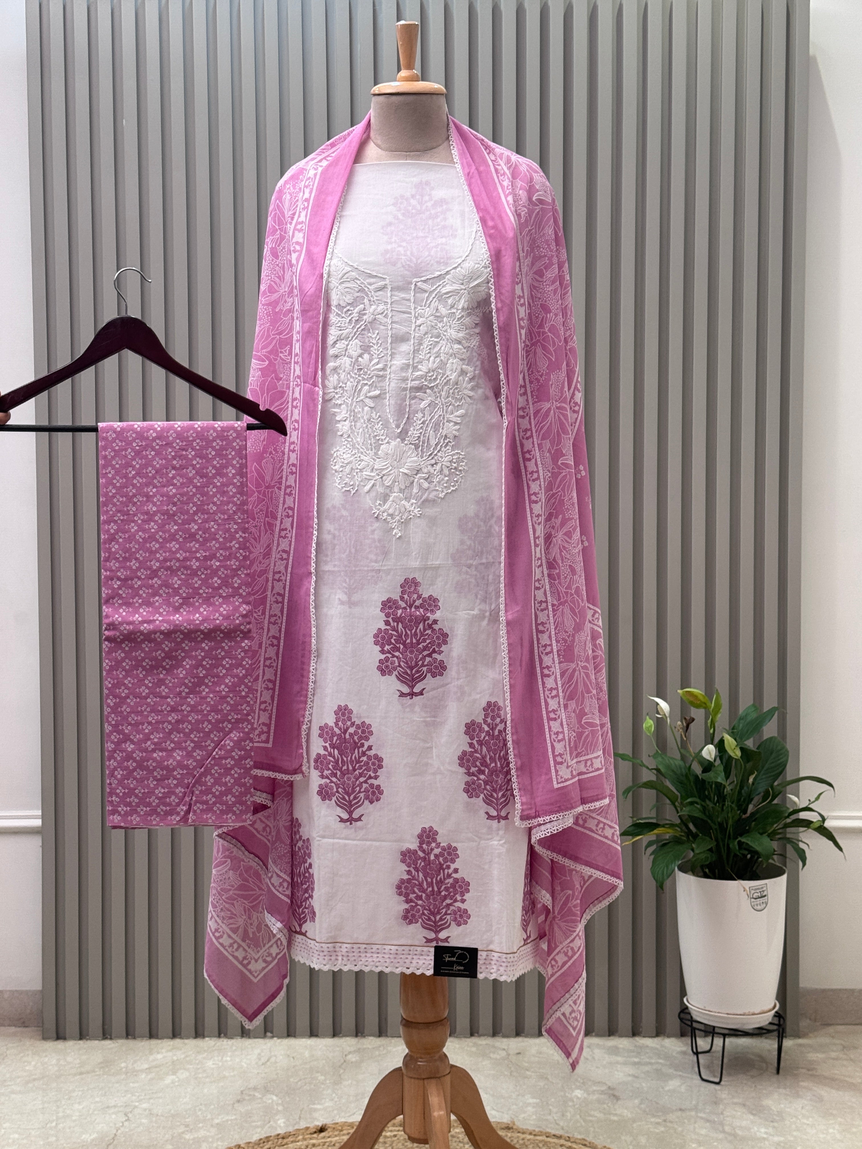 Cotton Suit Embroidered Neck Suit 3pc set