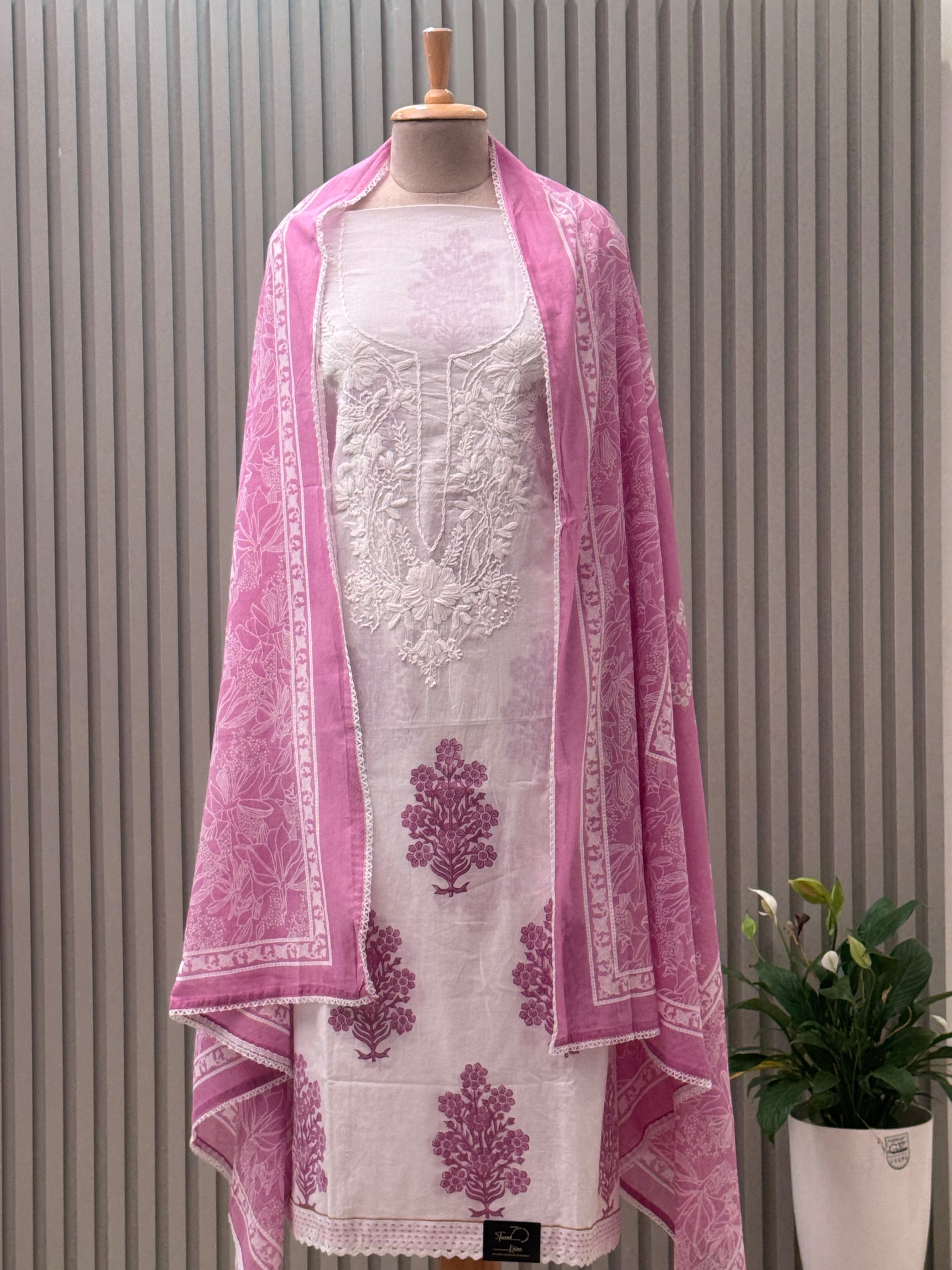 Cotton Suit Embroidered Neck Suit 3pc set