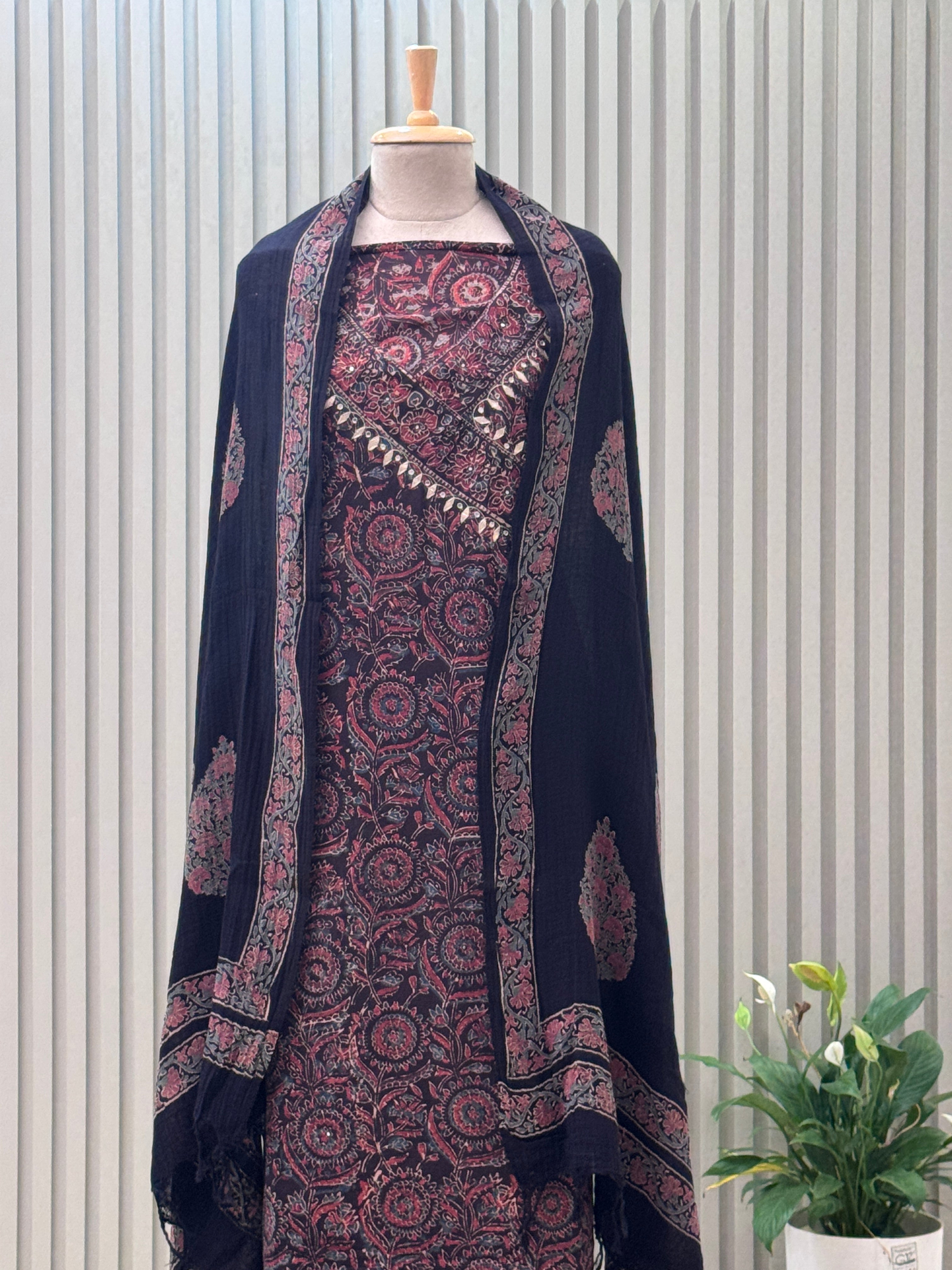 Cotton 3pc Angrakha Suit with Gota Patti & Ajrakh Design