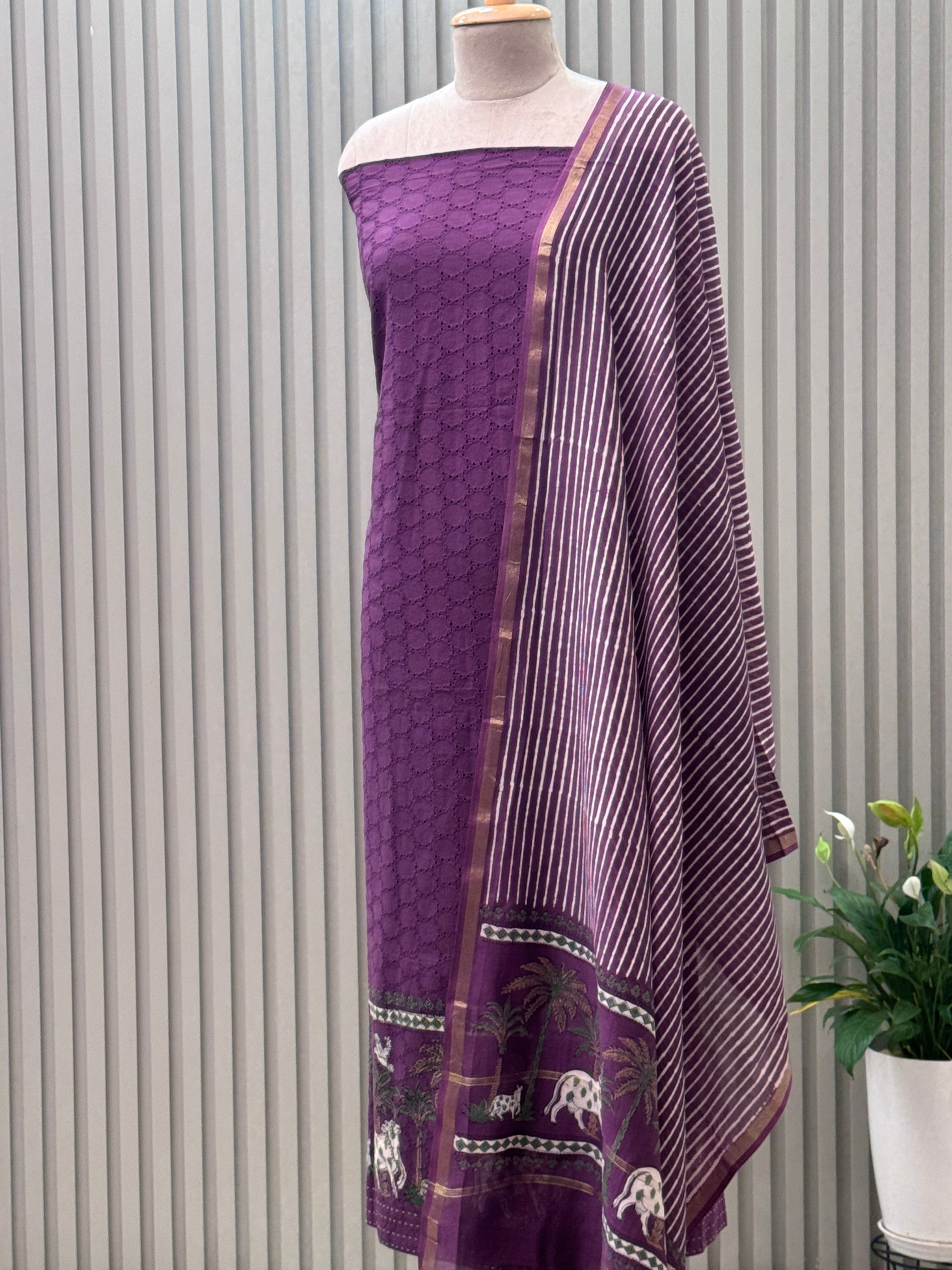 Elegant Schiffli & Pure Cotton Pichwai Art 3-Piece Suit