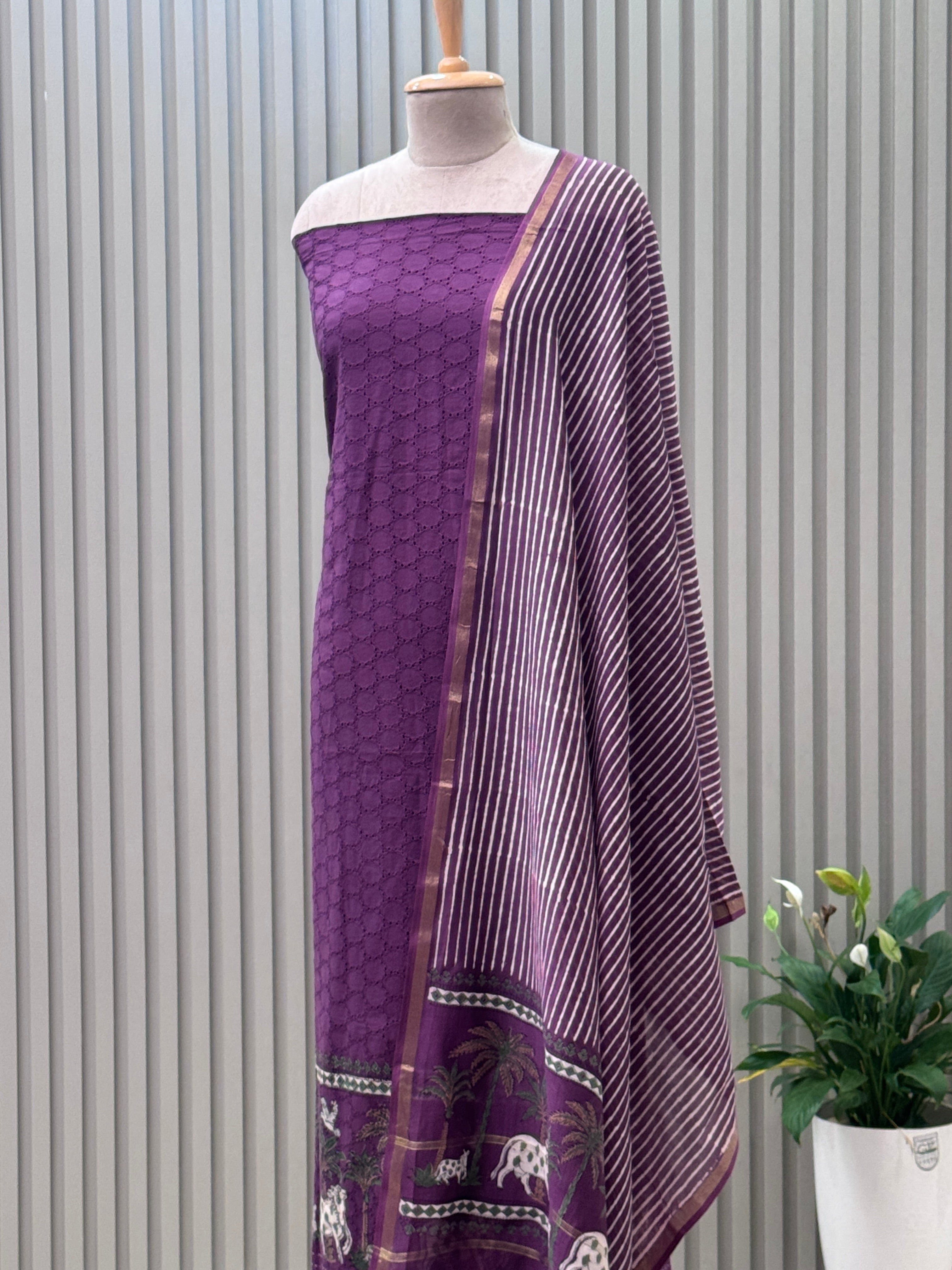 Elegant Schiffli & Pure Cotton Pichwai Art 3-Piece Suit