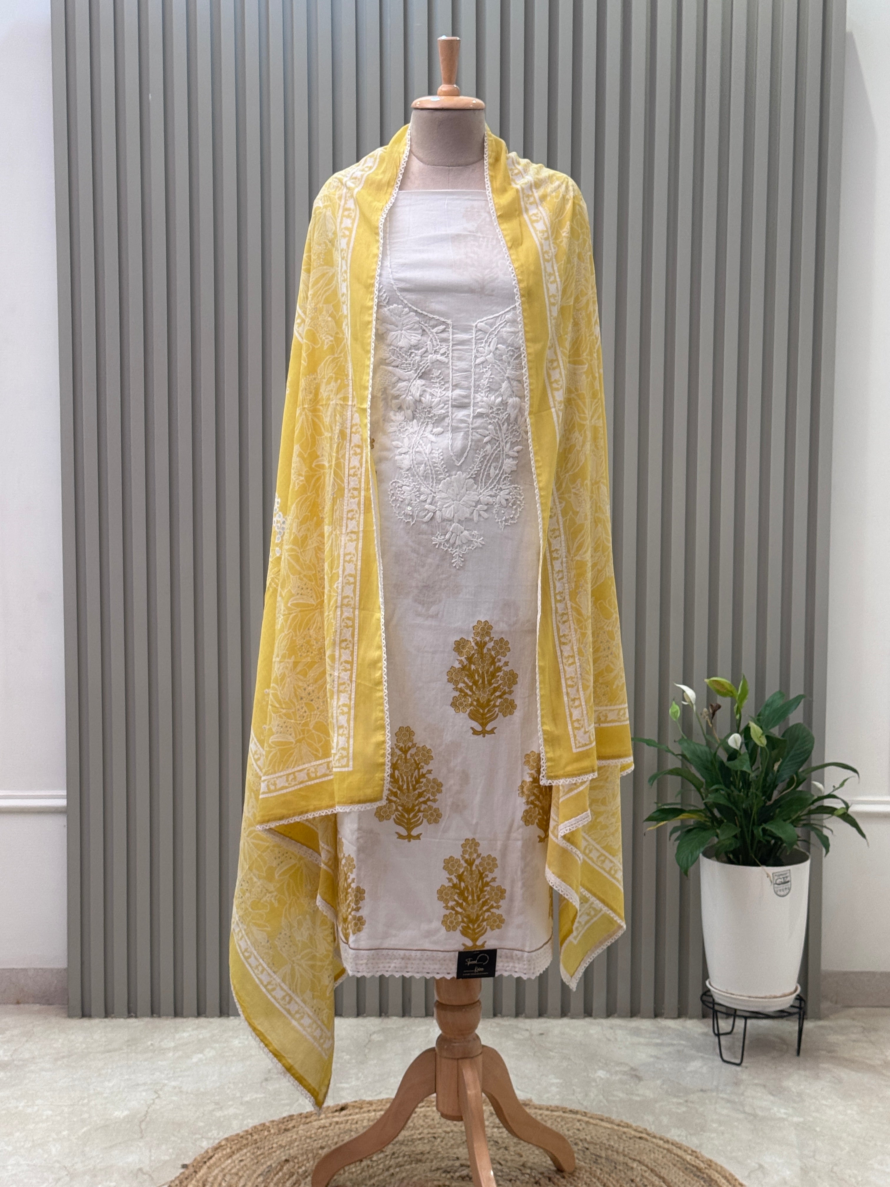 Cotton Suit Embroidered Neck Suit 3pc set